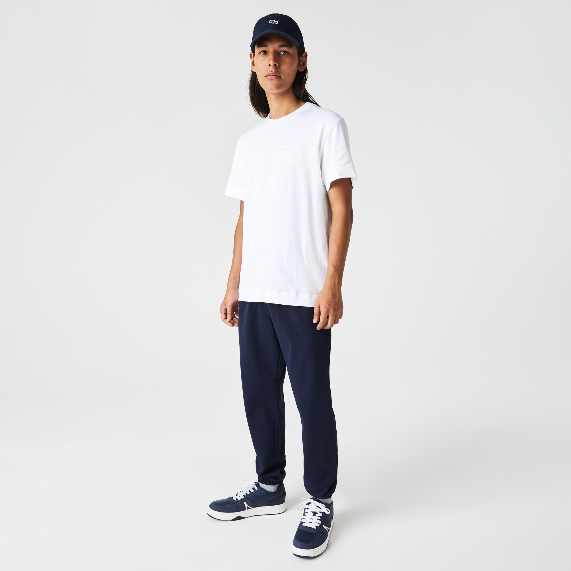 Lacoste Erkek Relaxed Fit Bisiklet Yaka Baskılı Organik Pamuk Beyaz T-Shirt