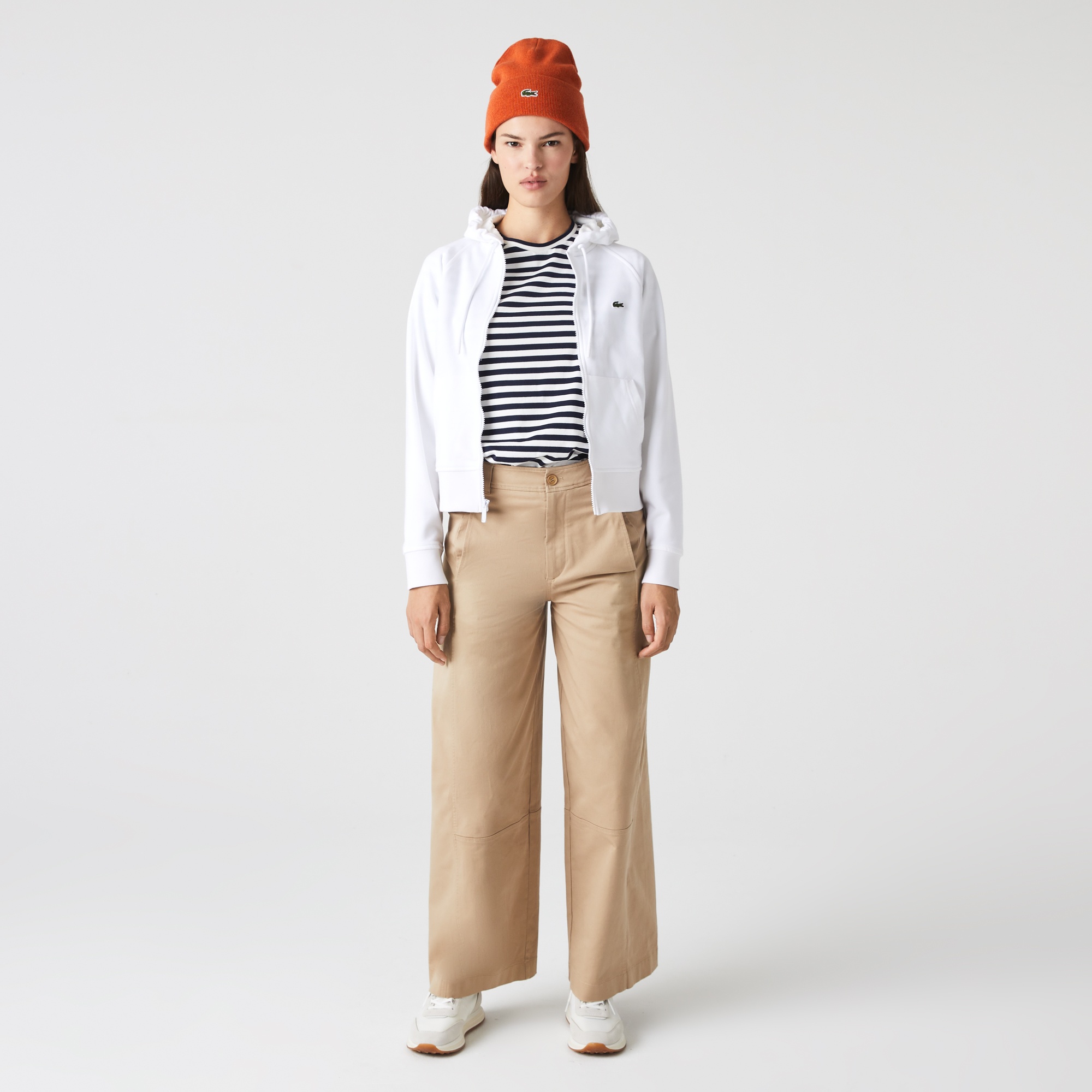 Lacoste Kadın Regular Fit Kapüşonlu Organik Pamuk Beyaz Sweatshirt