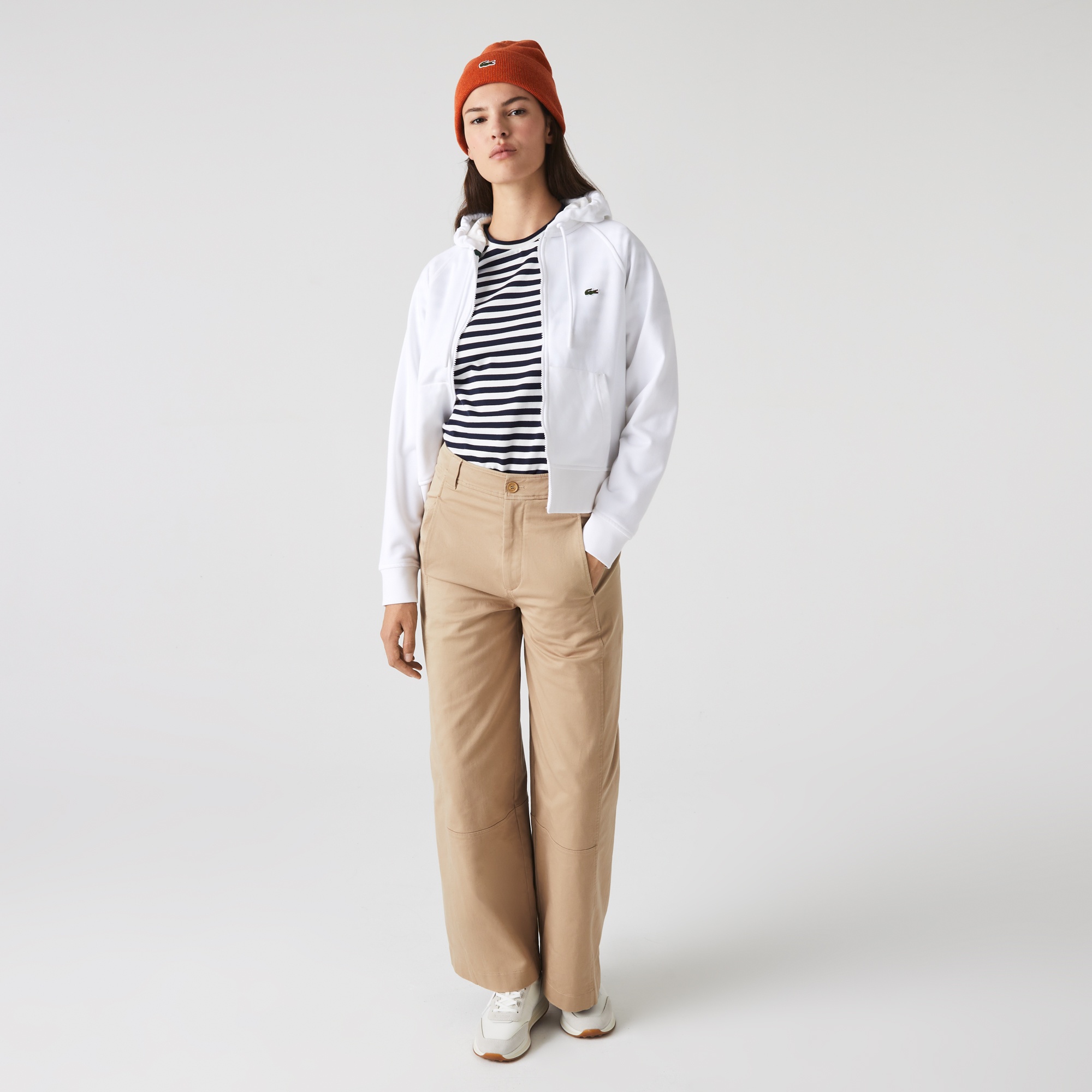 Lacoste Kadın Regular Fit Kapüşonlu Organik Pamuk Beyaz Sweatshirt