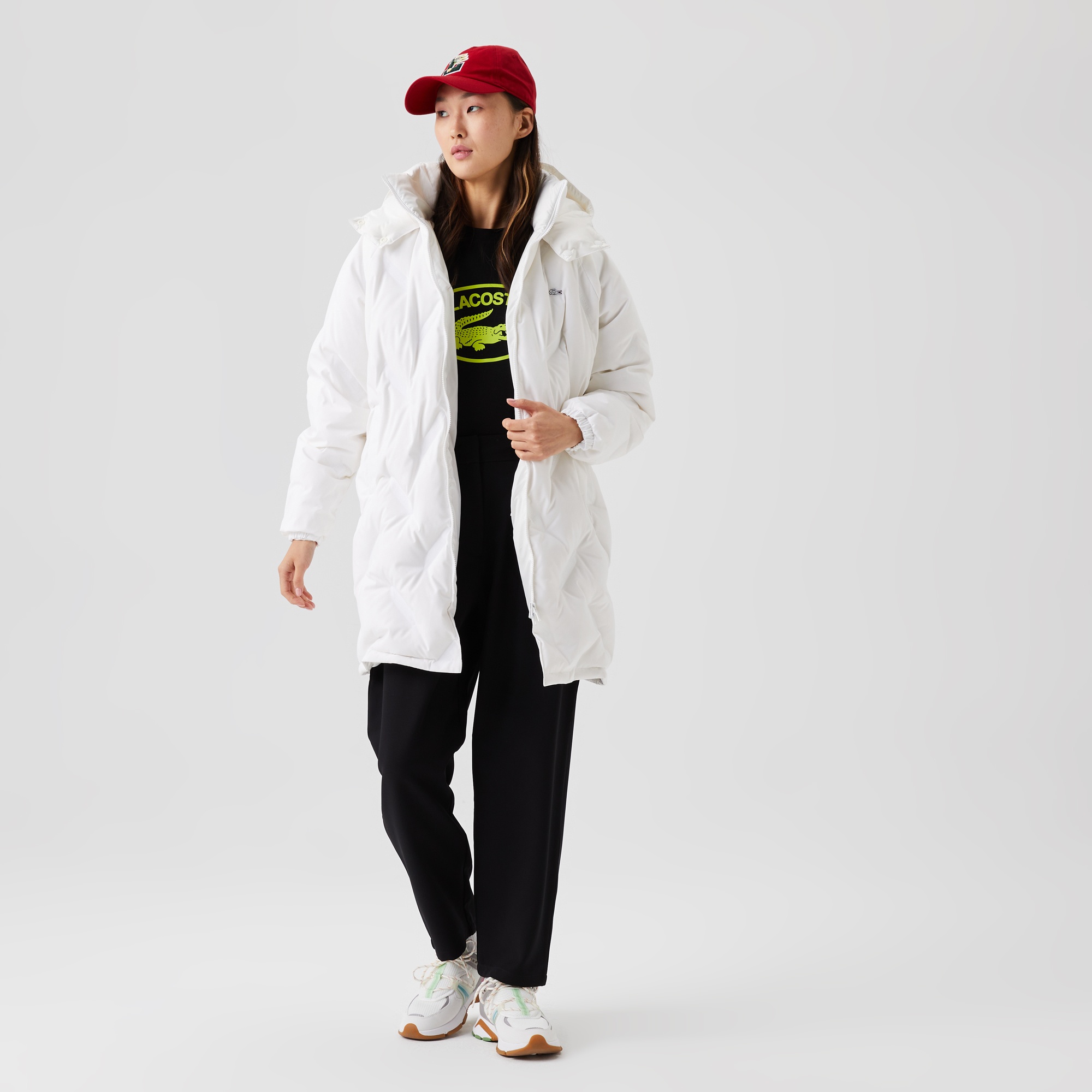 Lacoste Kadın Kapüşonlu Kapitone Beyaz Mont BF2175R-75B | Lacoste