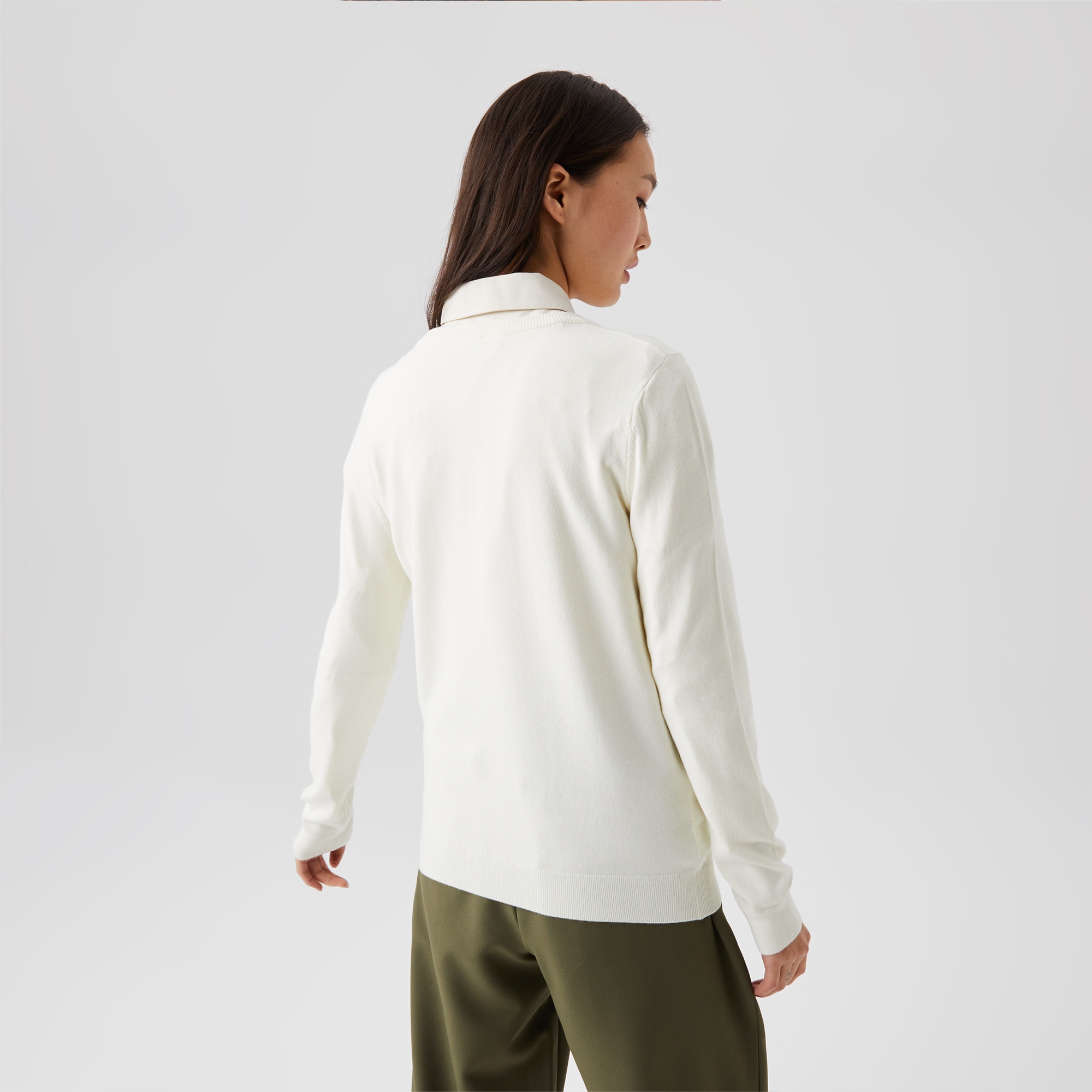 Lacoste Kadın Bisiklet Yaka Beyaz Kazak