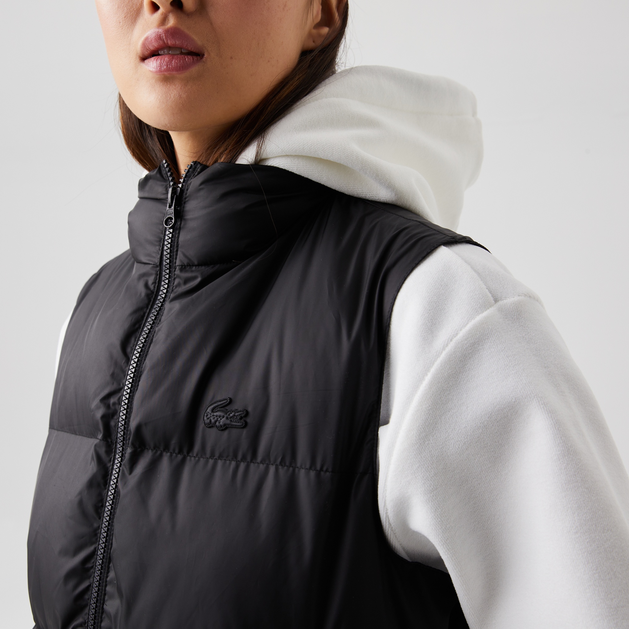 Lacoste Kadın Dik Yaka Kapitone Siyah Şişme Yelek