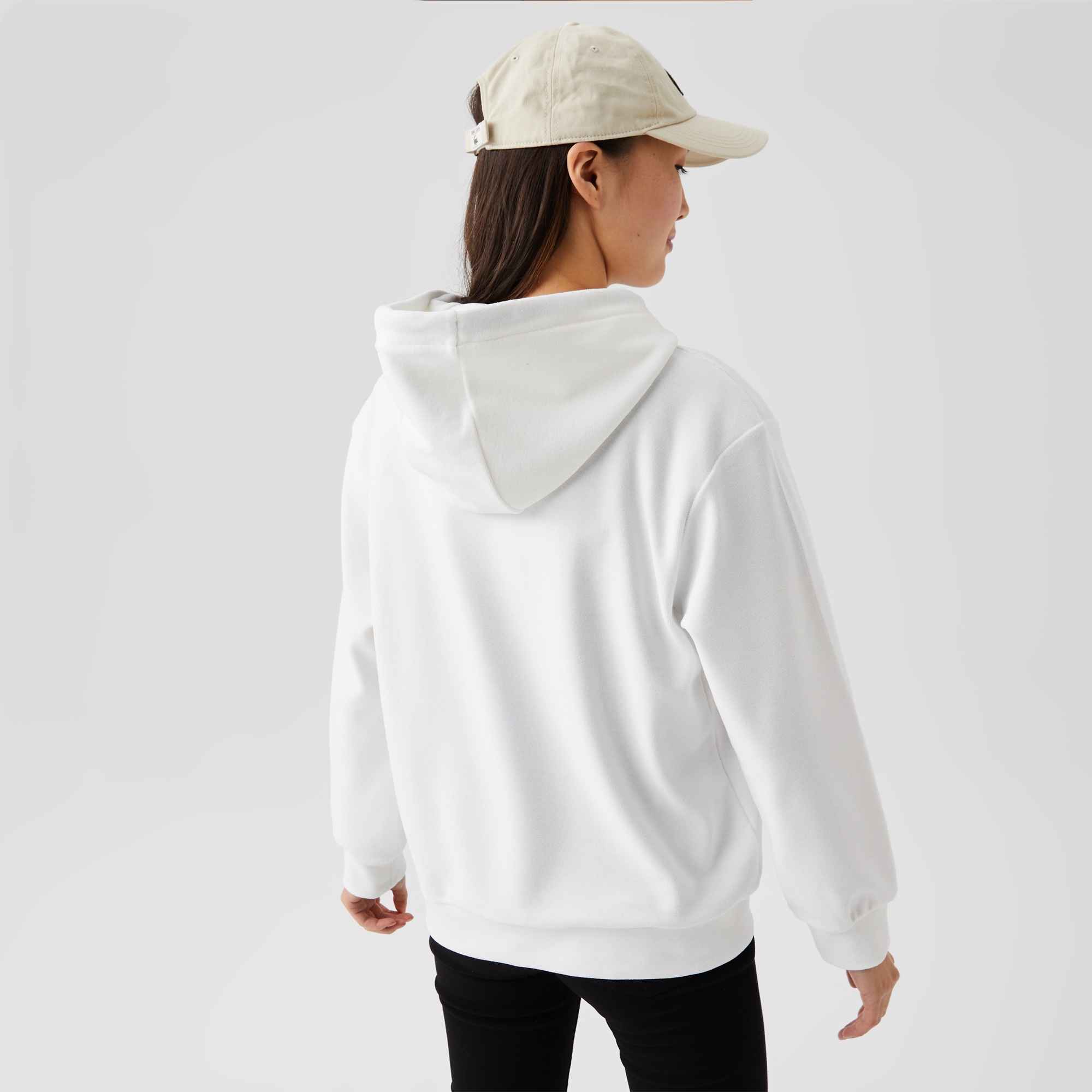 Lacoste Kadın Regular Fit Kapüşonlu Baskılı Beyaz Sweatshirt