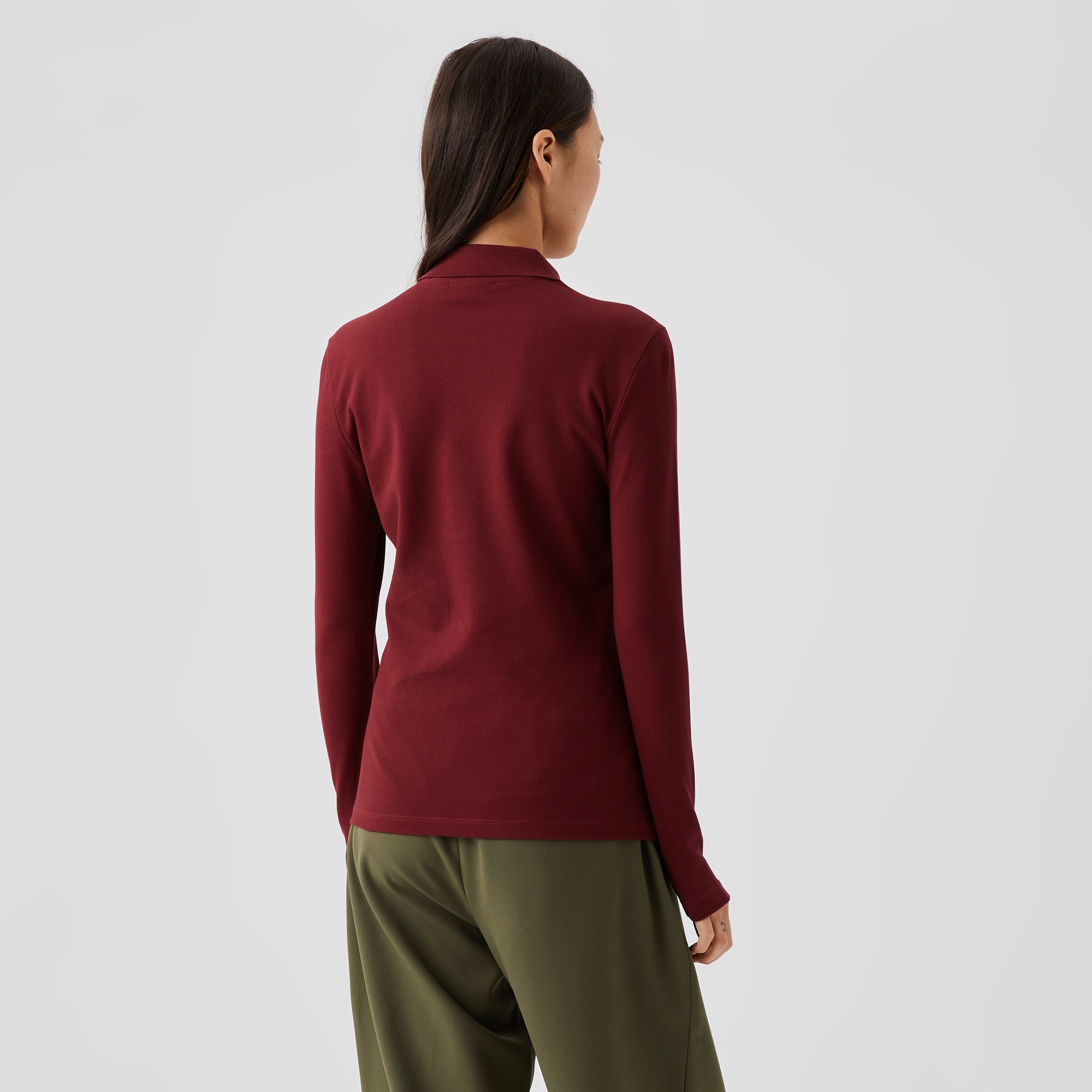 Lacoste Kadın Slim Fit Uzun Kollu Bordo Polo