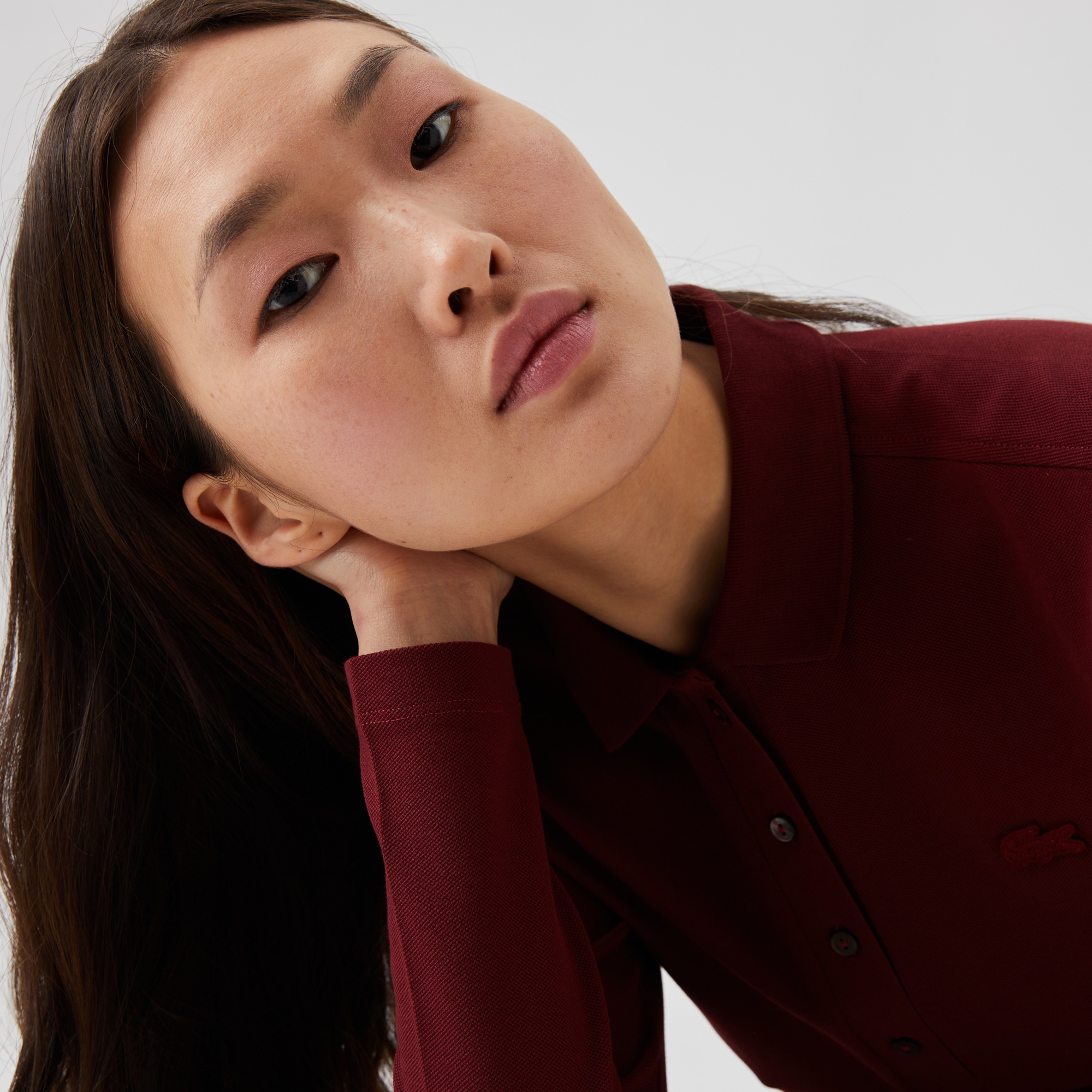 Lacoste Kadın Slim Fit Uzun Kollu Bordo Polo