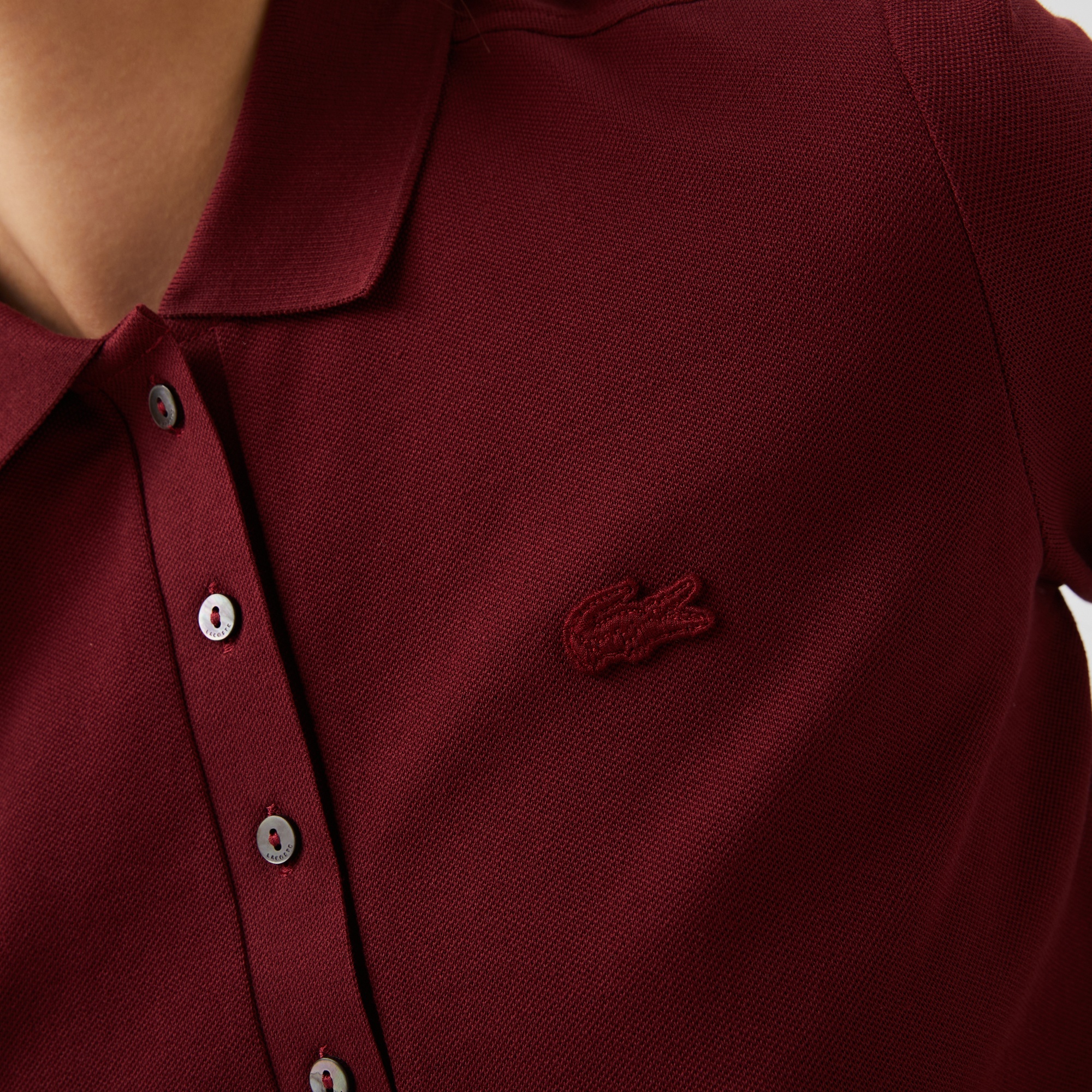 Lacoste Kadın Slim Fit Uzun Kollu Bordo Polo