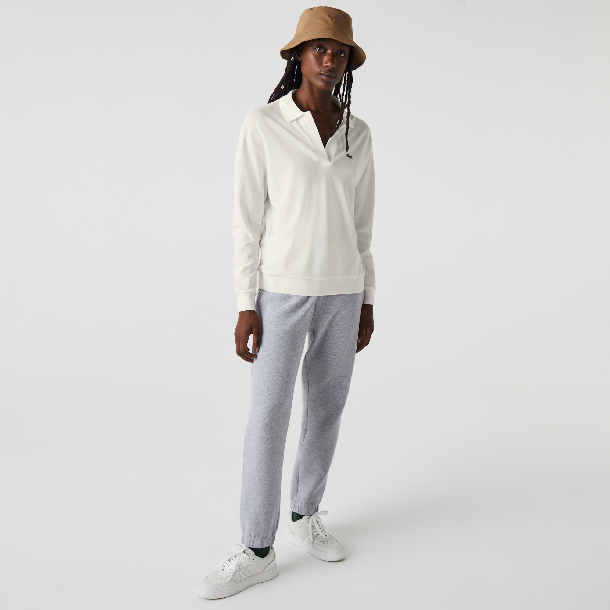 Lacoste Kadın Regular Fit Uzun Kollu Organik Pamuk Ekru Polo