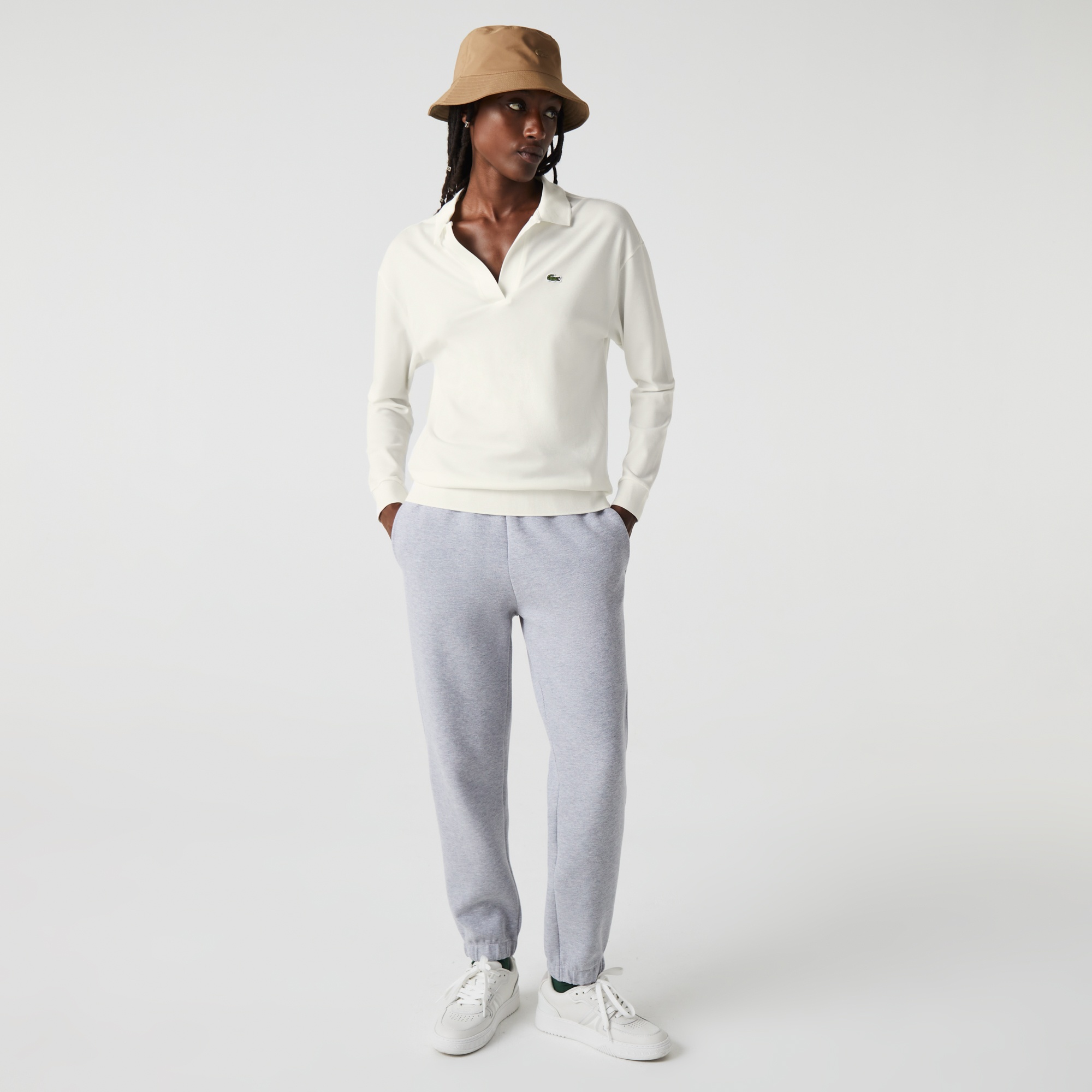 Lacoste Kadın Regular Fit Uzun Kollu Organik Pamuk Ekru Polo