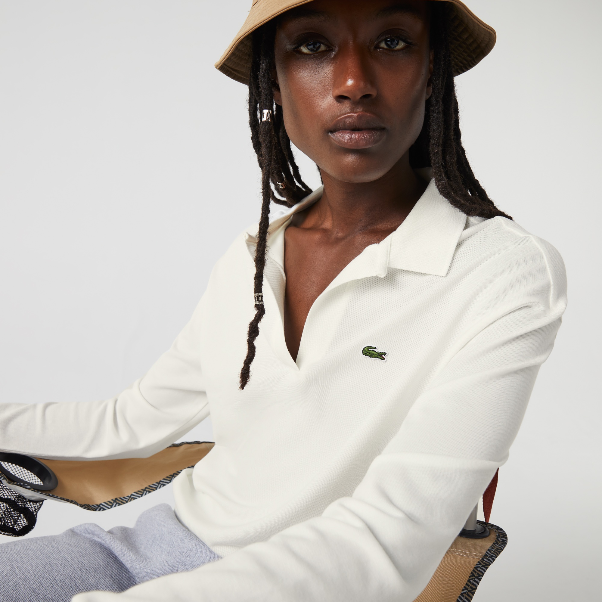 Lacoste Kadın Regular Fit Uzun Kollu Organik Pamuk Ekru Polo