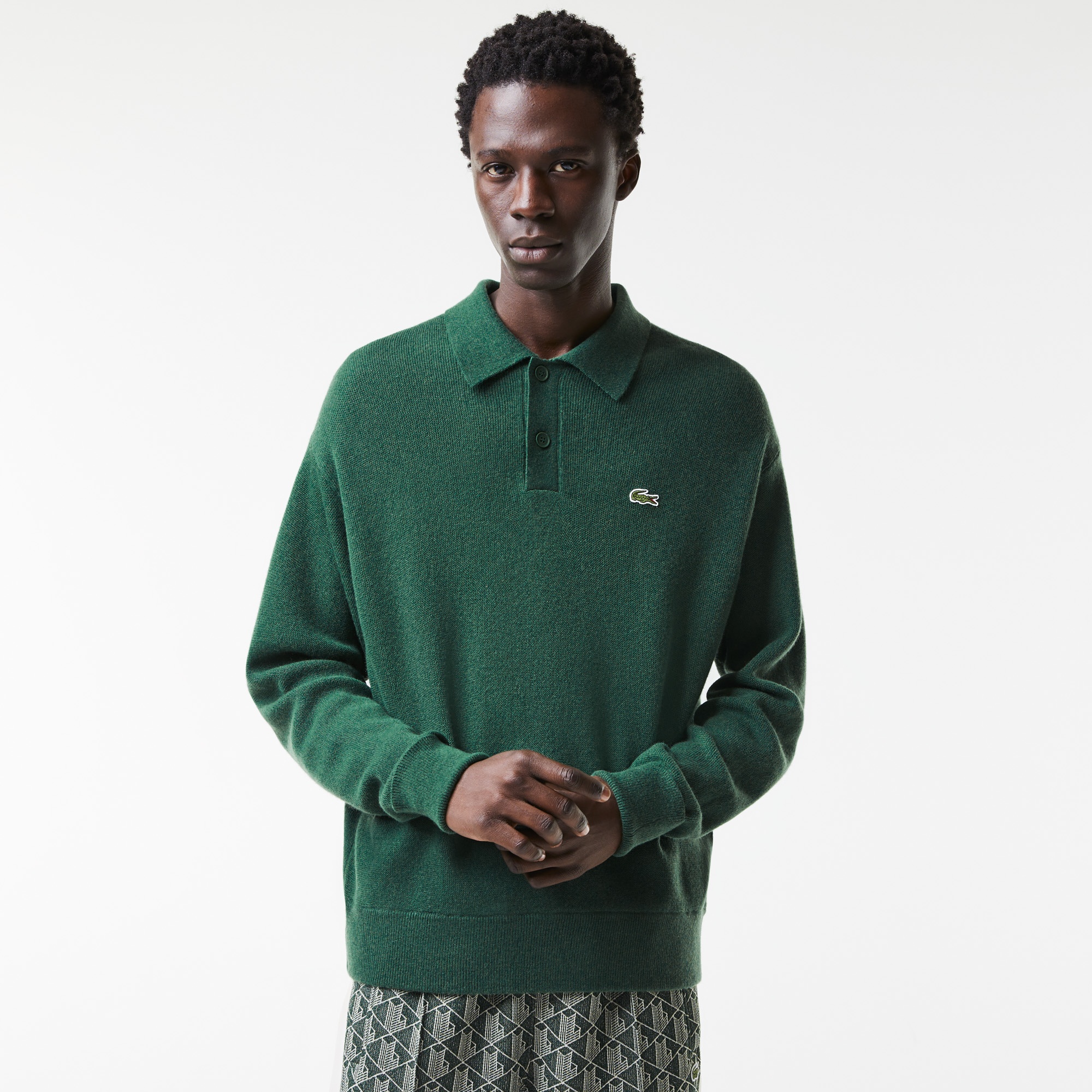 Lacoste Erkek Polo Yaka Yün Yeşil Kazak