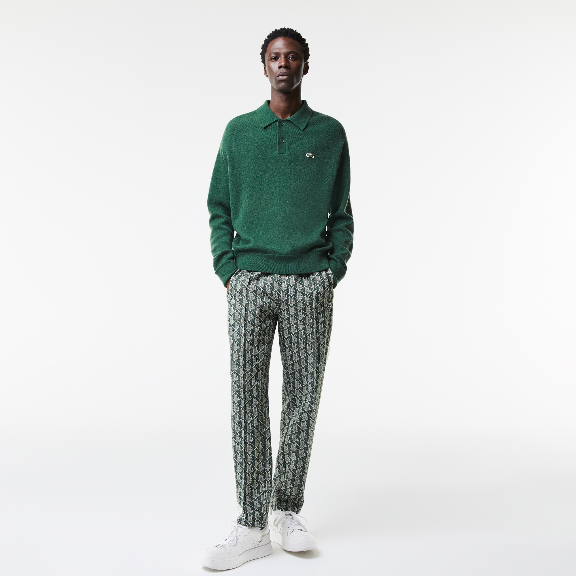 Lacoste Erkek Polo Yaka Yün Yeşil Kazak