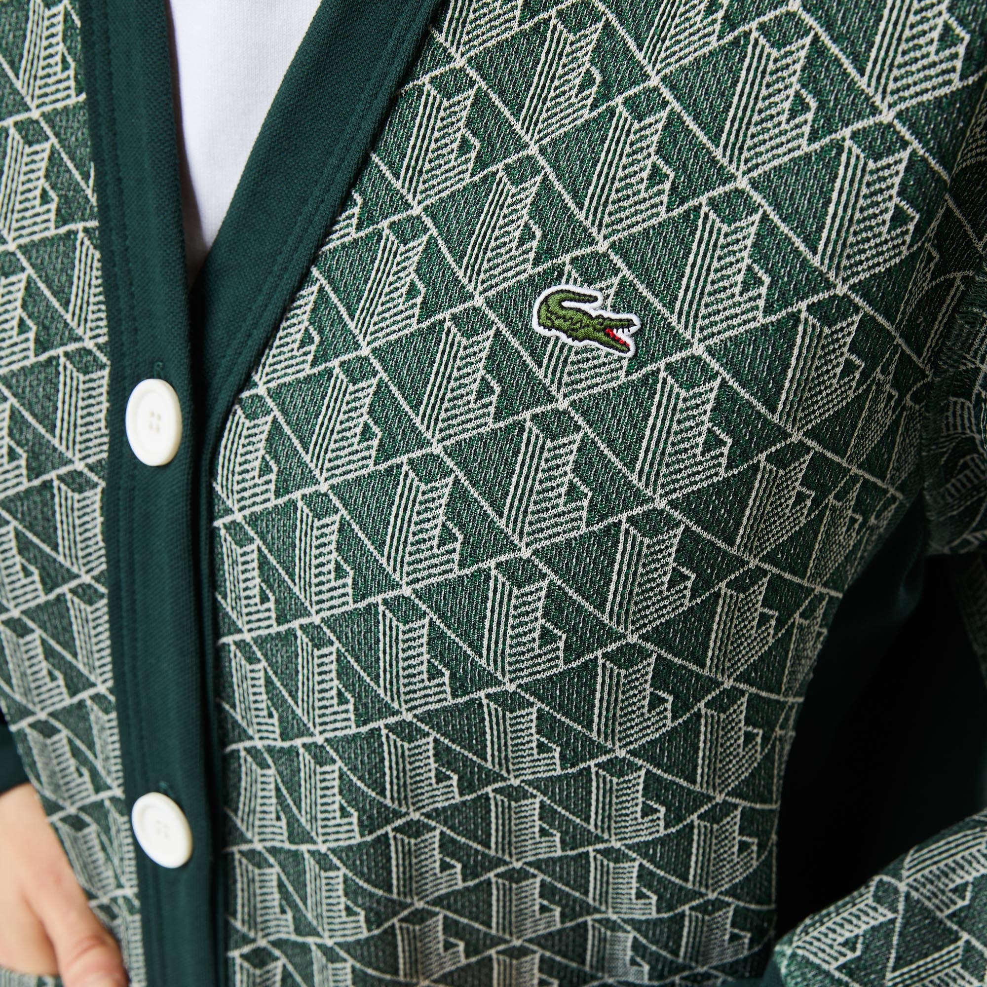 Lacoste Kadın Düğmeli Yaka Monogram Yeşil Hırka