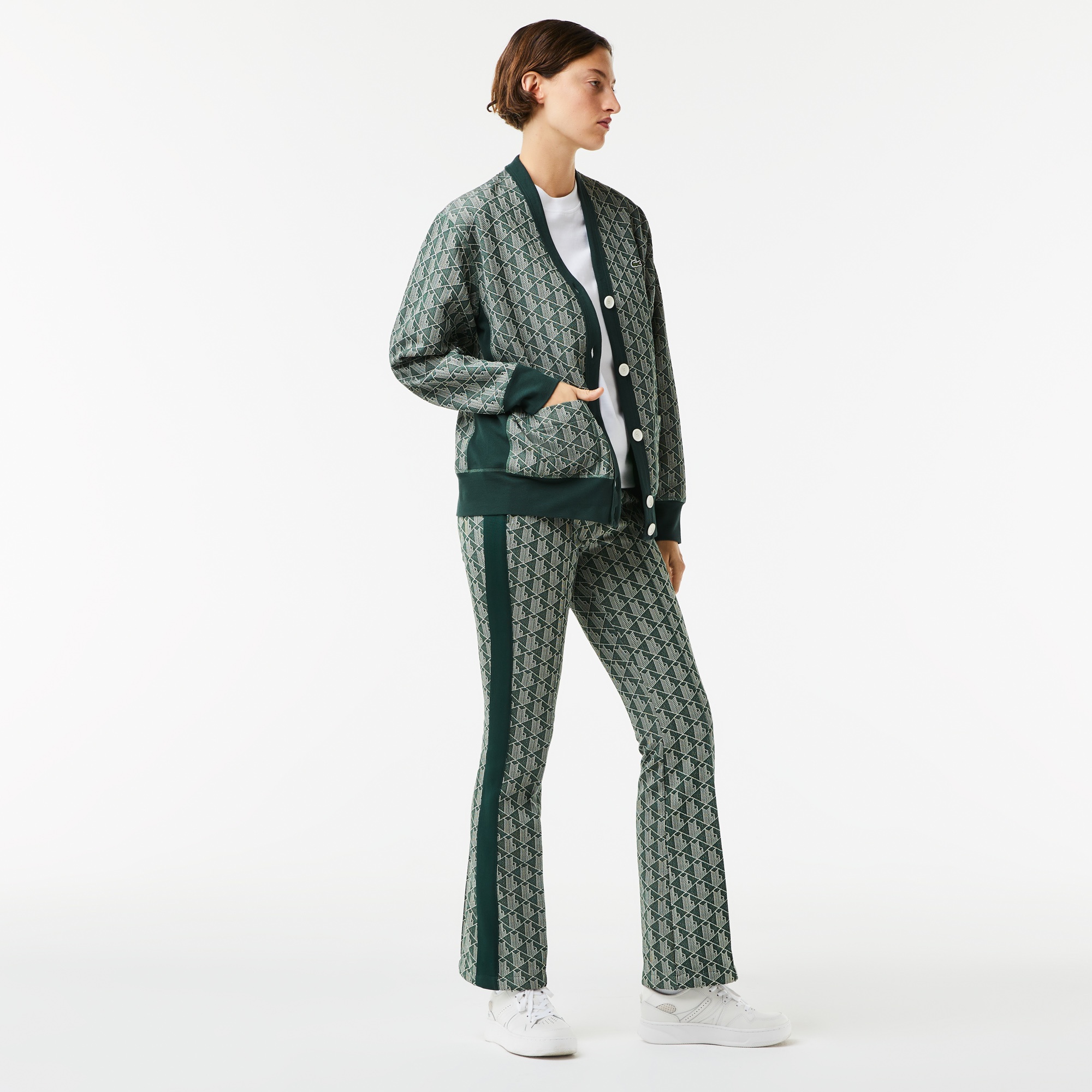 Lacoste Kadın Düğmeli Yaka Monogram Yeşil Hırka
