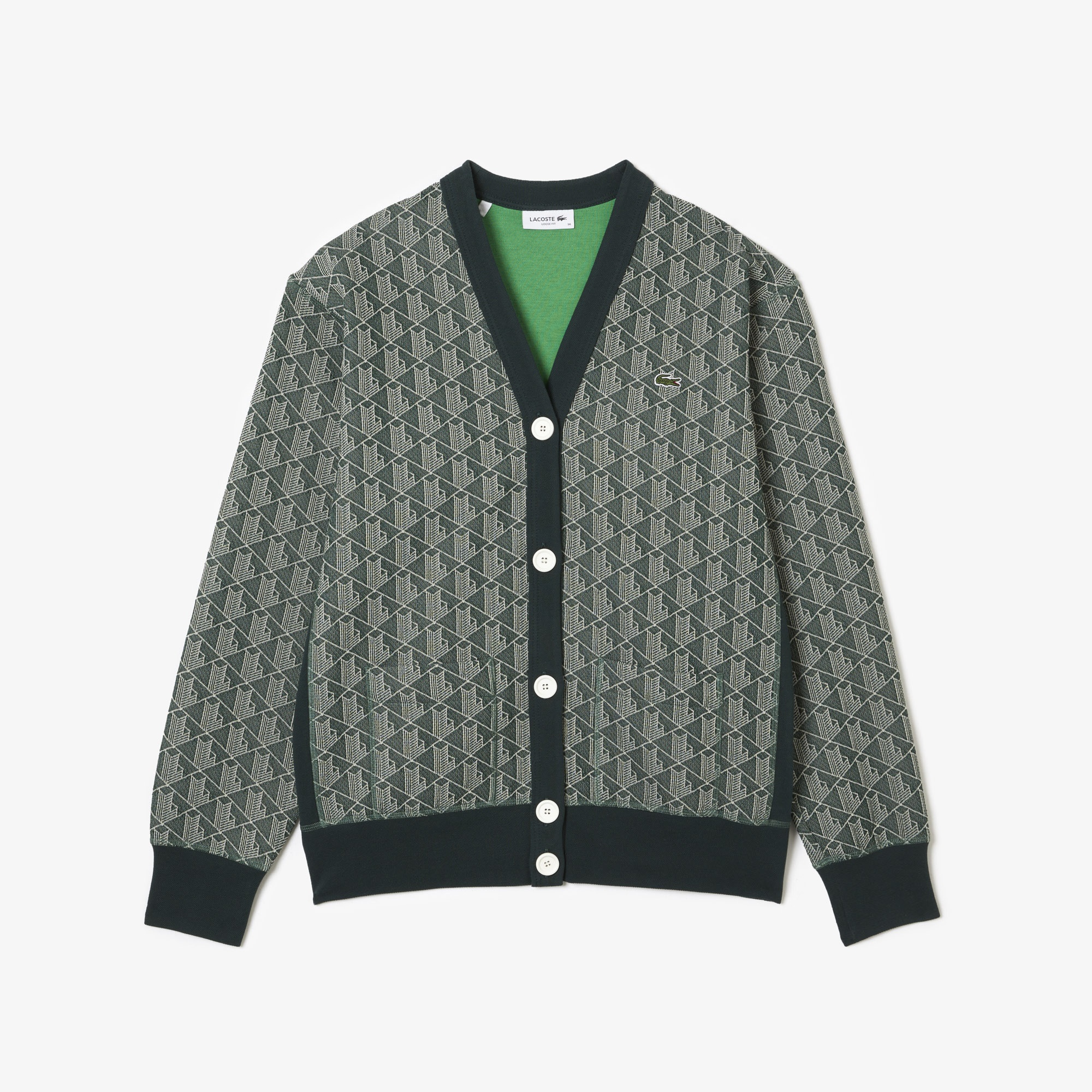 Lacoste Kadın Düğmeli Yaka Monogram Yeşil Hırka