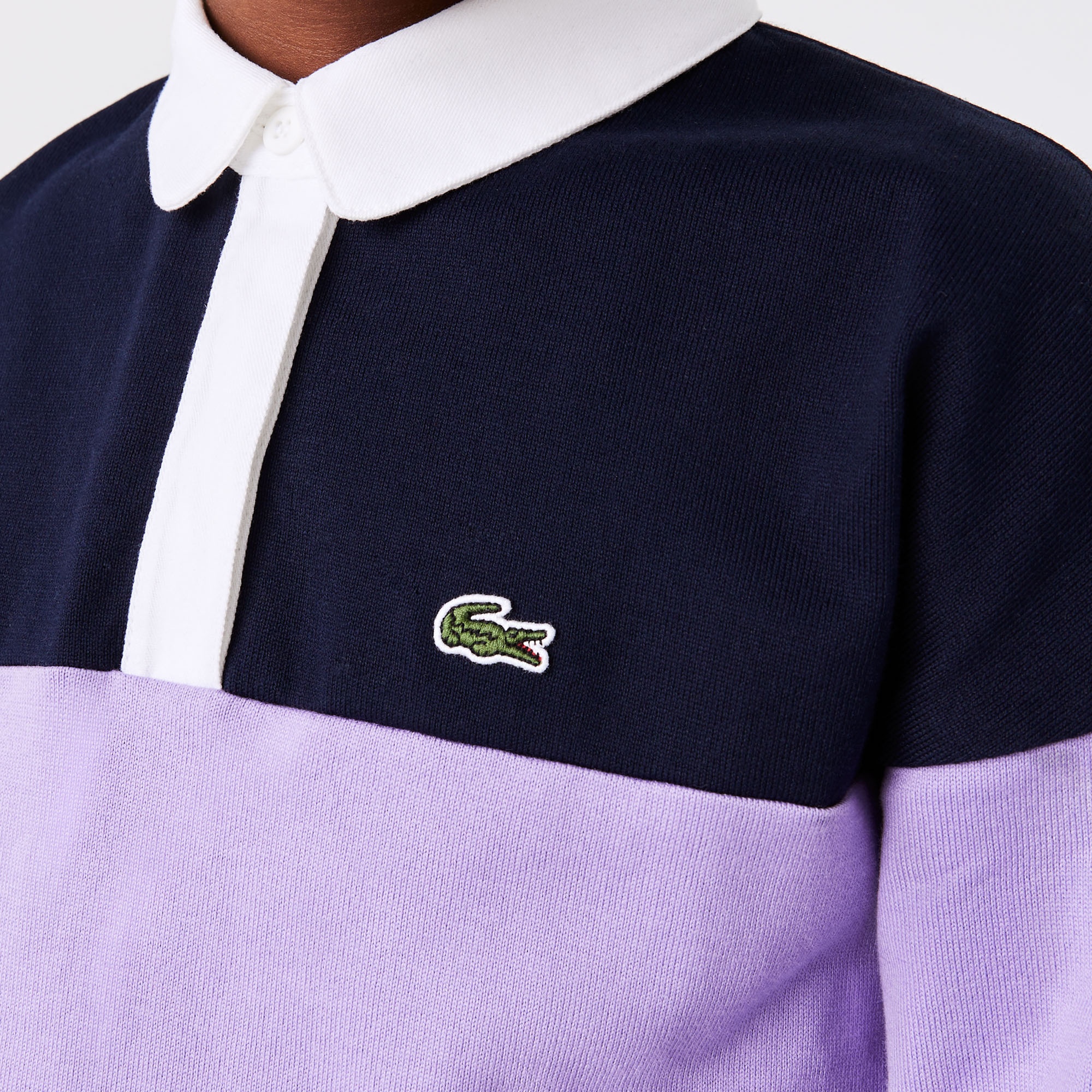 Lacoste Kız Çocuk Uzun Kollu Polo Yaka Renk Bloklu Lacivert Elbise