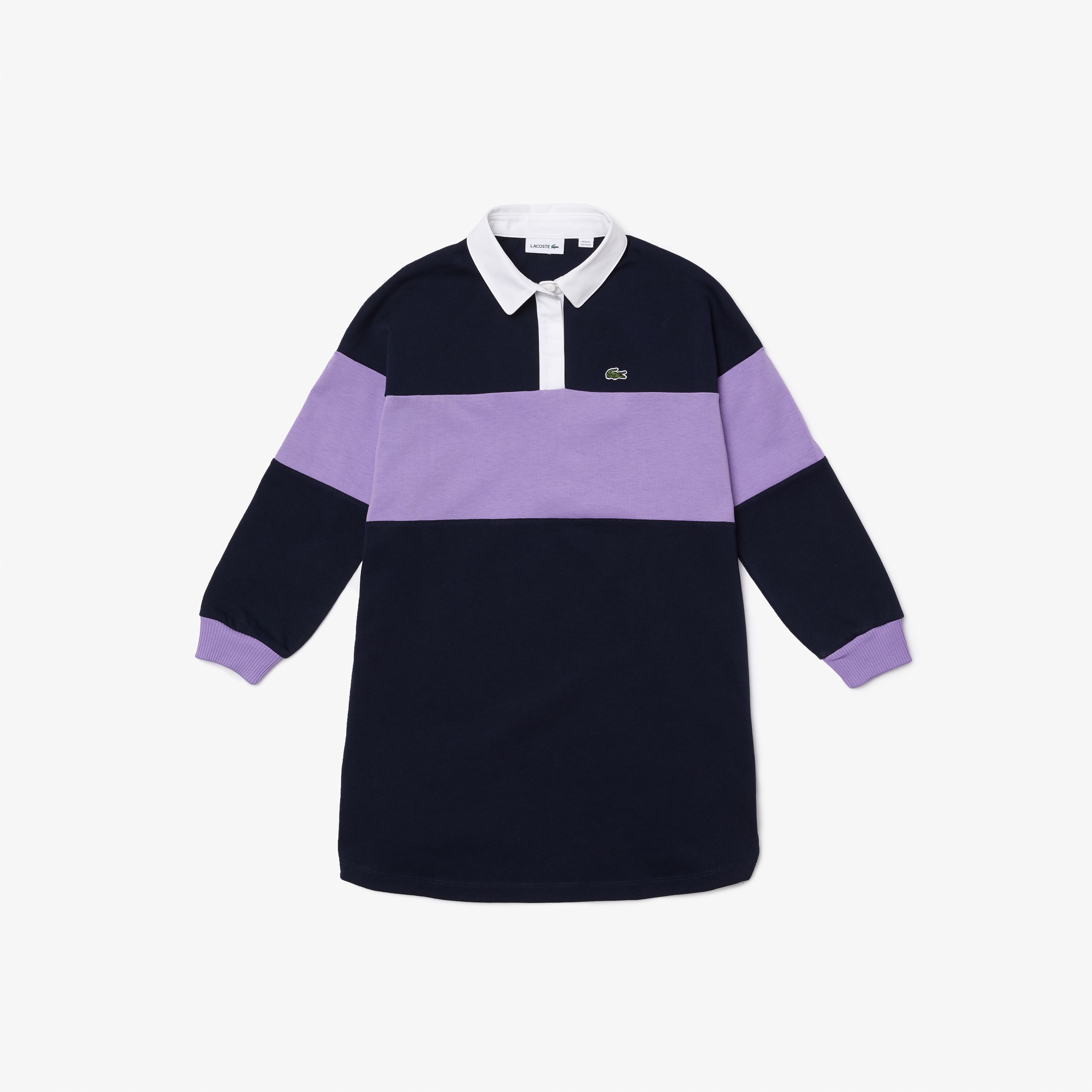 Lacoste Kız Çocuk Uzun Kollu Polo Yaka Renk Bloklu Lacivert Elbise