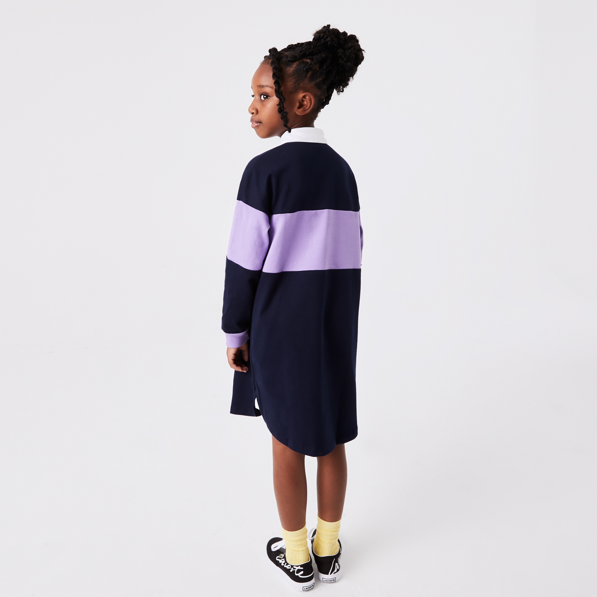 Lacoste Kız Çocuk Uzun Kollu Polo Yaka Renk Bloklu Lacivert Elbise