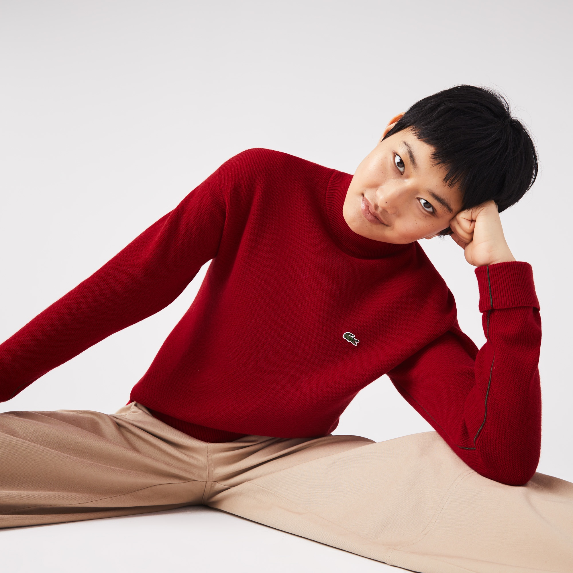 Lacoste Kadın Boğazlı Yaka Yün Kırmızı Kazak