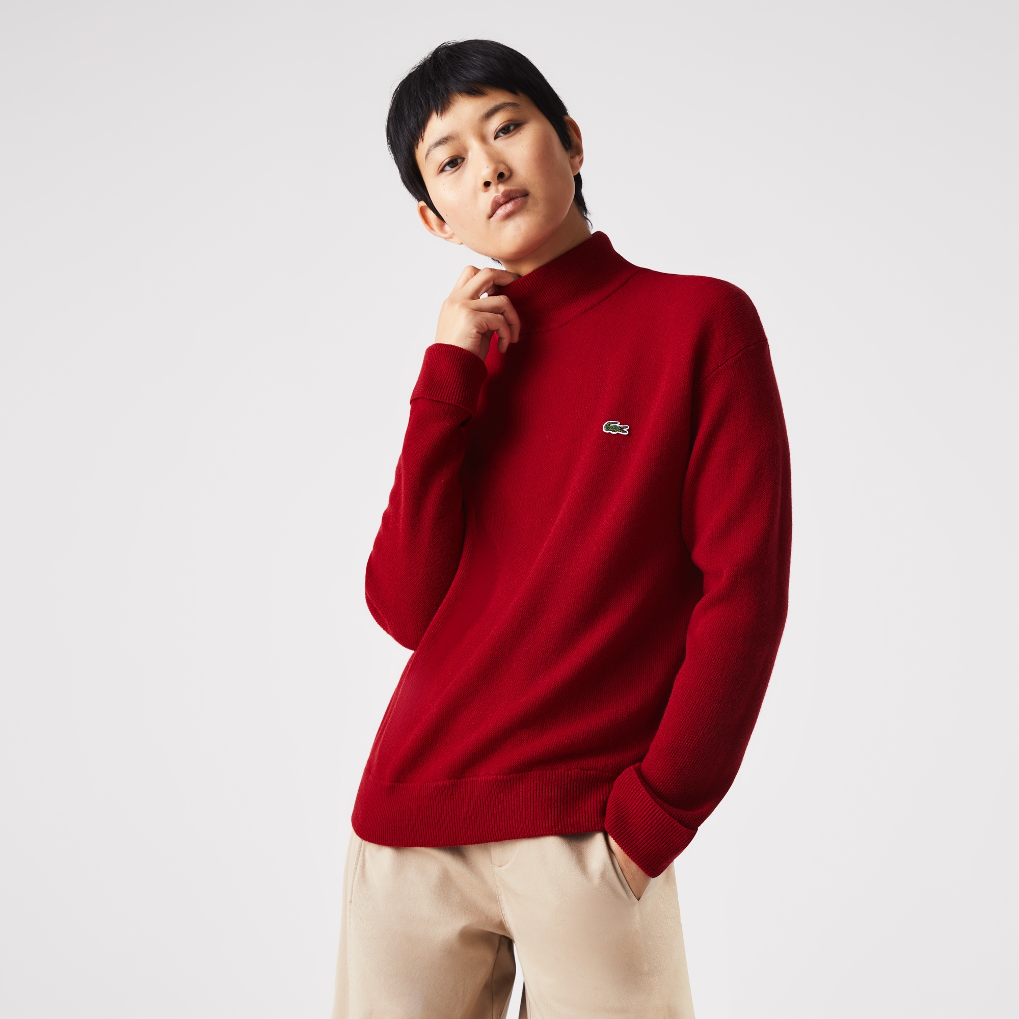 Lacoste Kadın Boğazlı Yaka Yün Kırmızı Kazak