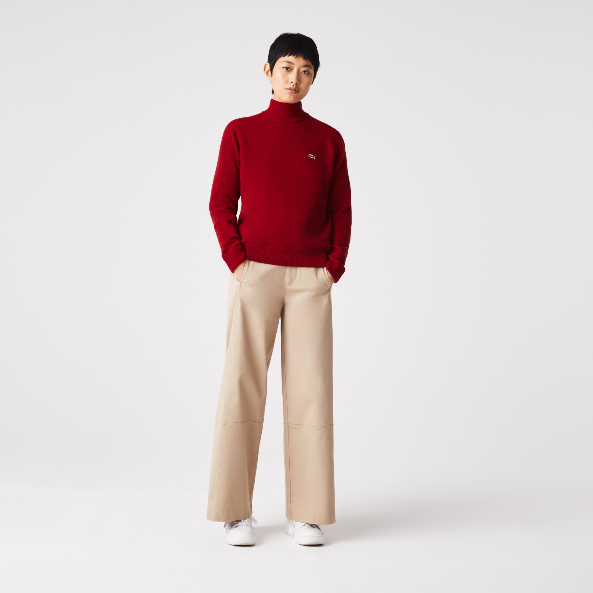 Lacoste Kadın Boğazlı Yaka Yün Kırmızı Kazak