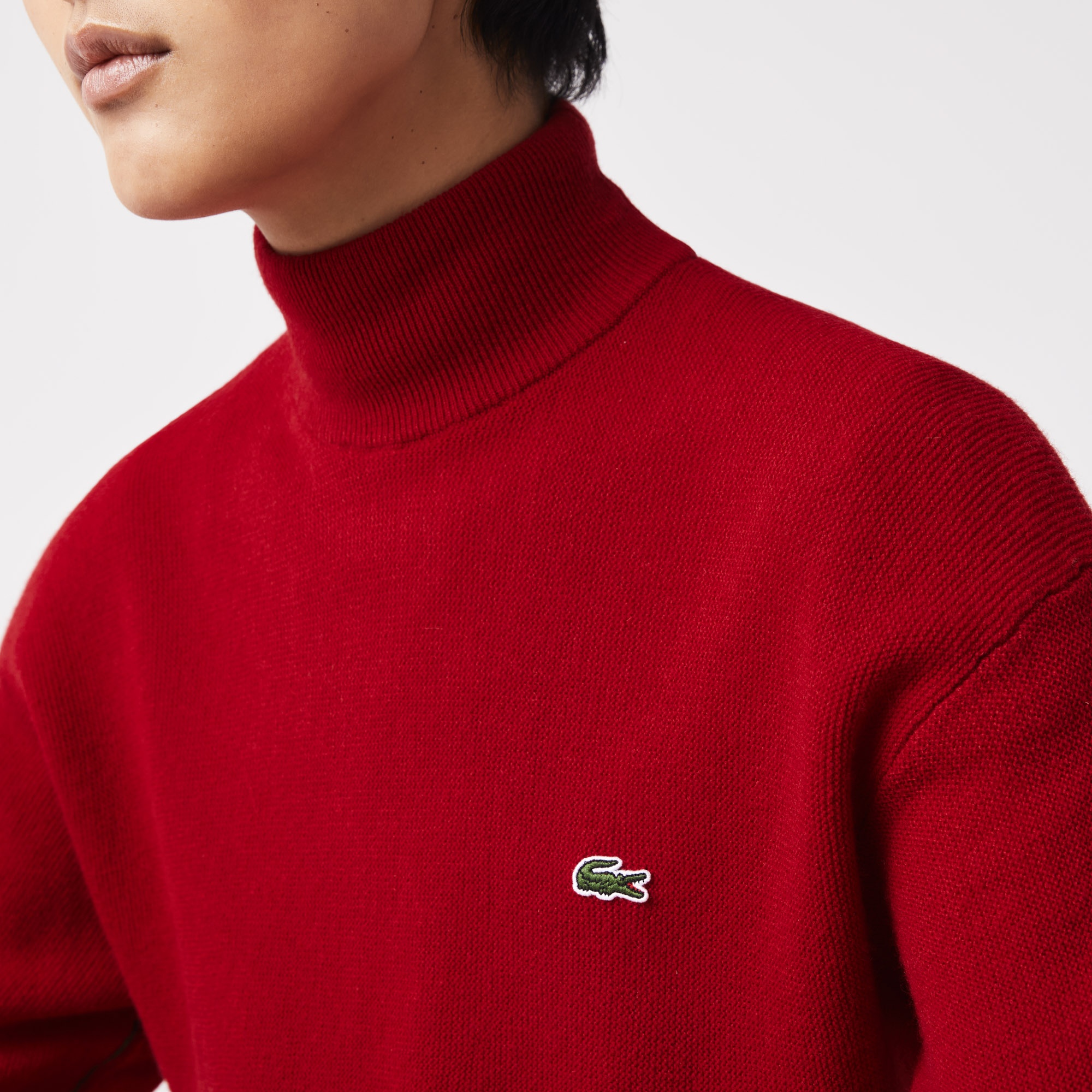 Lacoste Kadın Boğazlı Yaka Yün Kırmızı Kazak