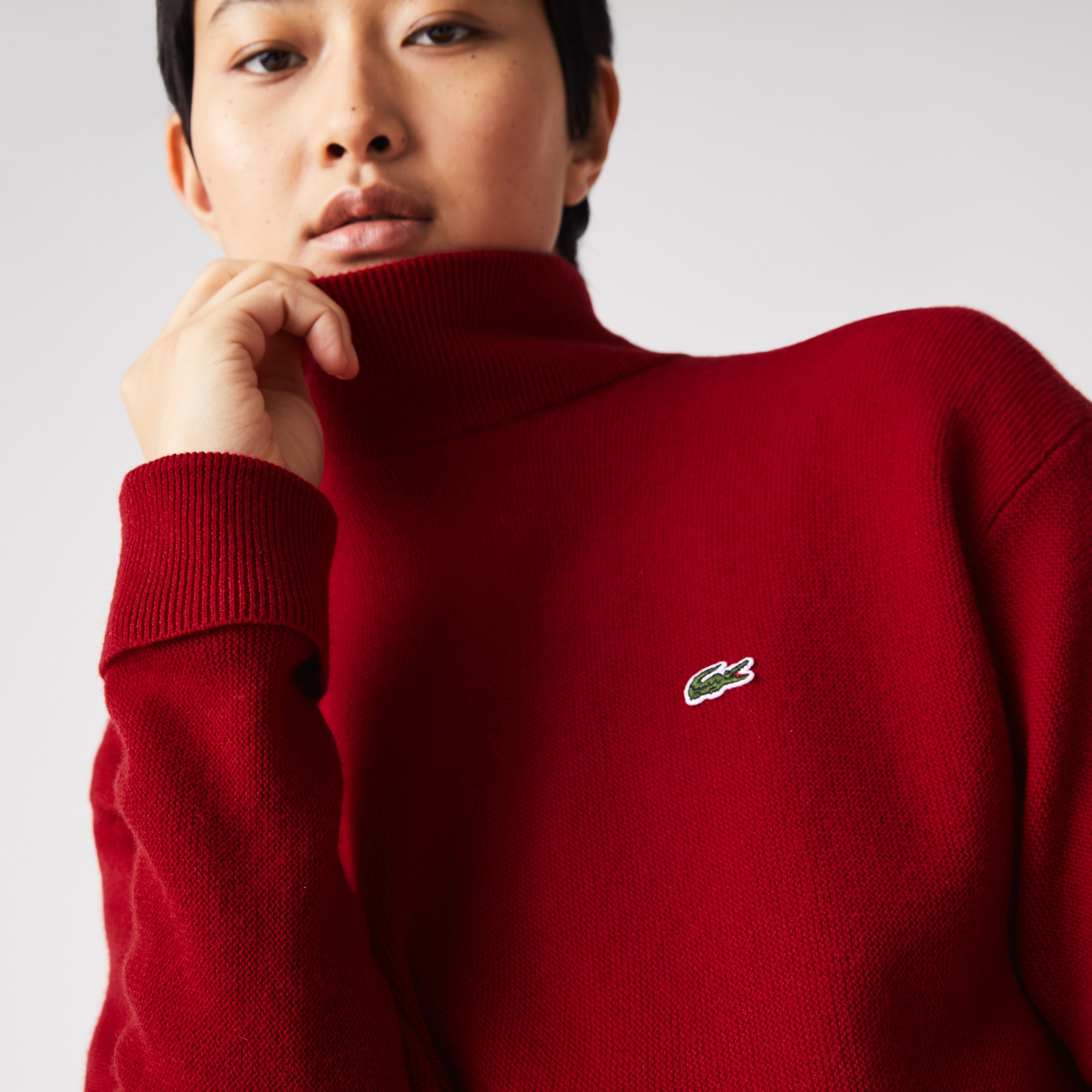 Lacoste Kadın Boğazlı Yaka Yün Kırmızı Kazak