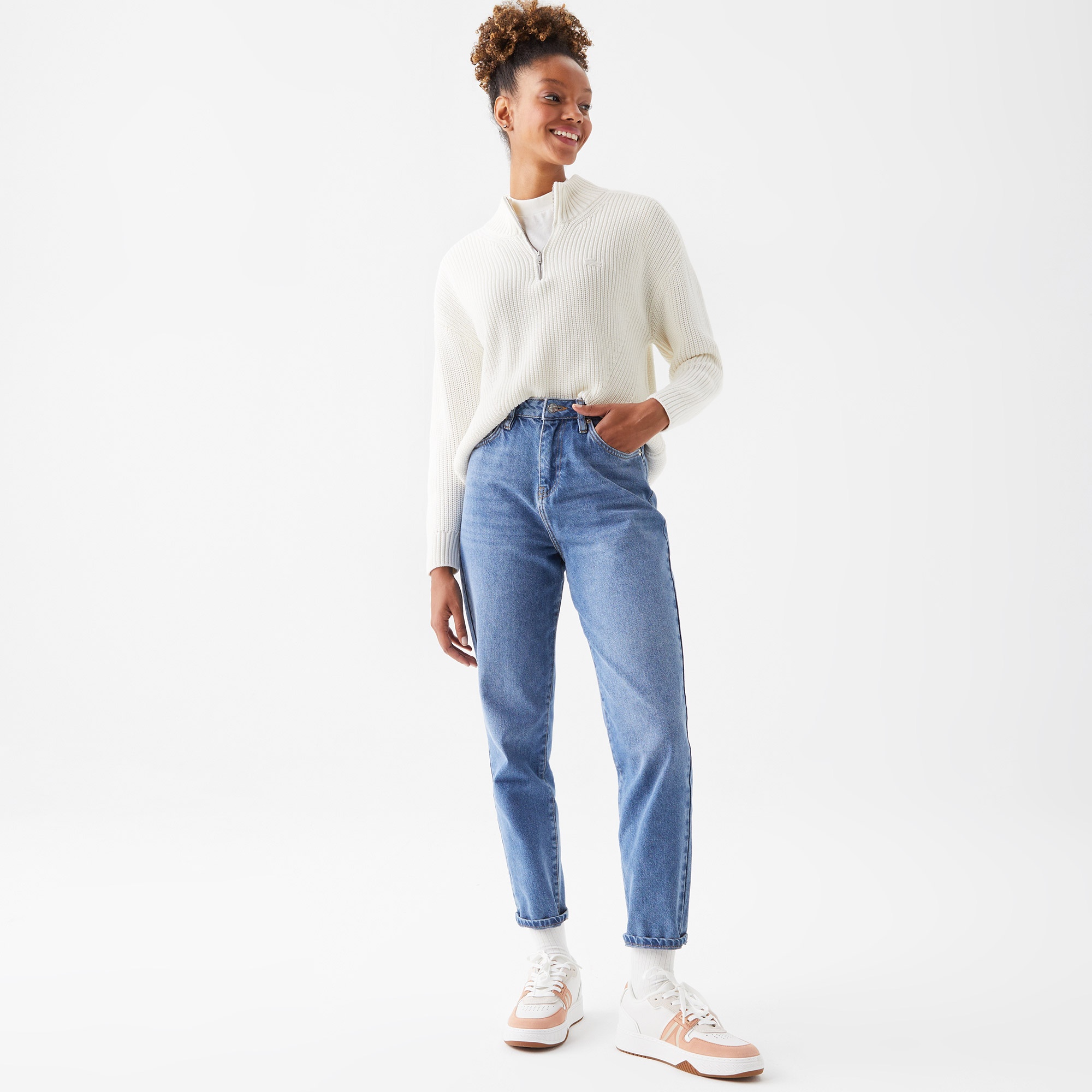 Lacoste Kadın Fermuarlı Beyaz Kazak AF2312-12B | Lacoste