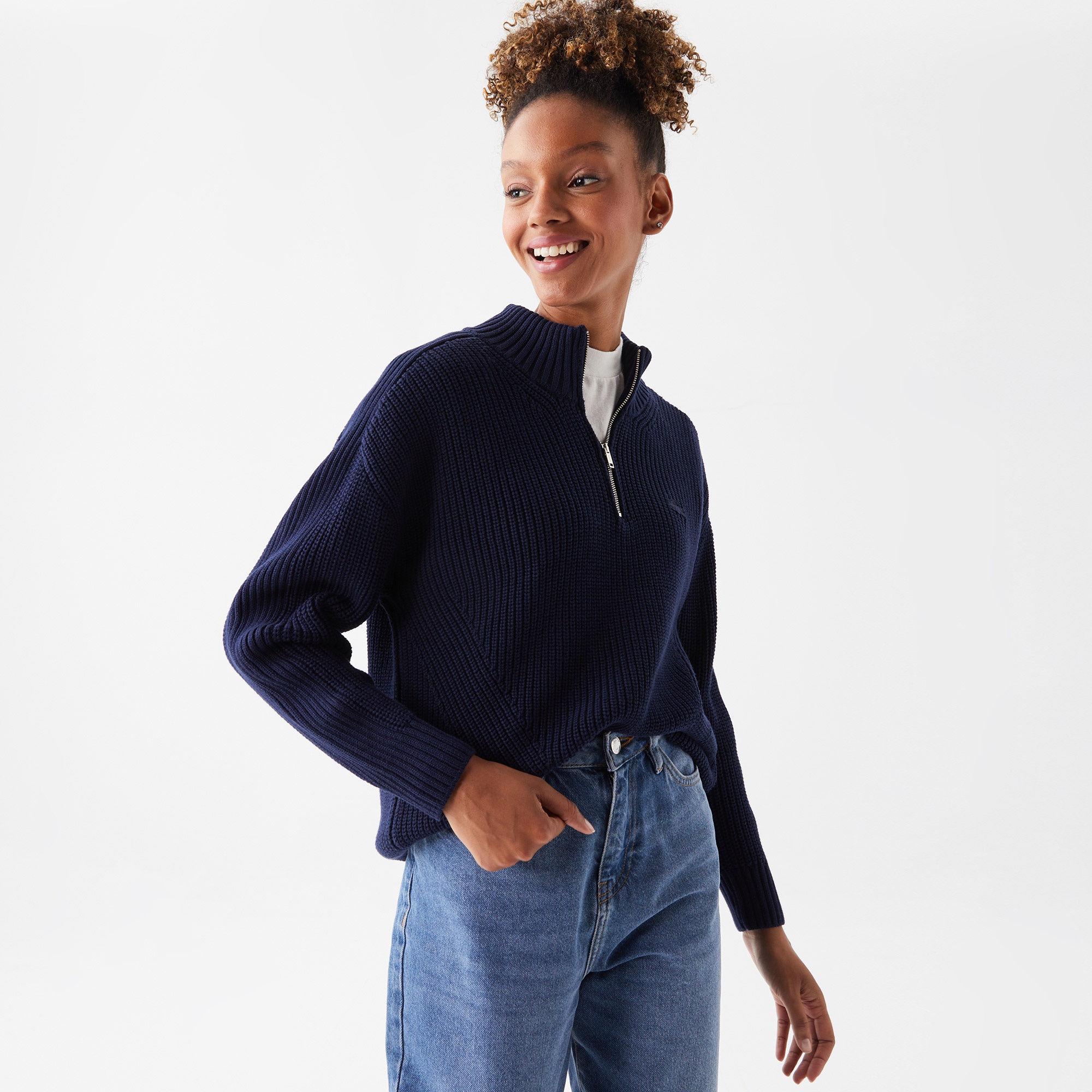 Lacoste Kadın Fermuarlı Lacivert Kazak