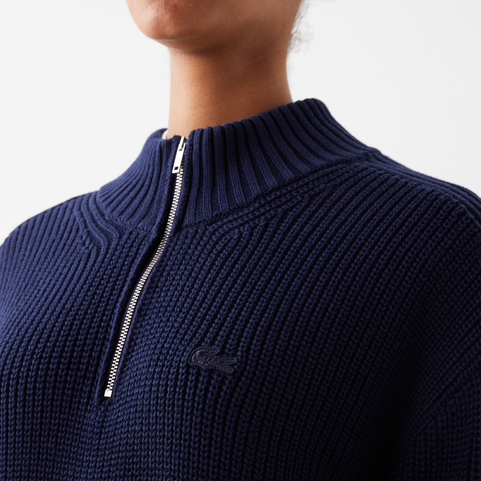 Lacoste Kadın Fermuarlı Lacivert Kazak