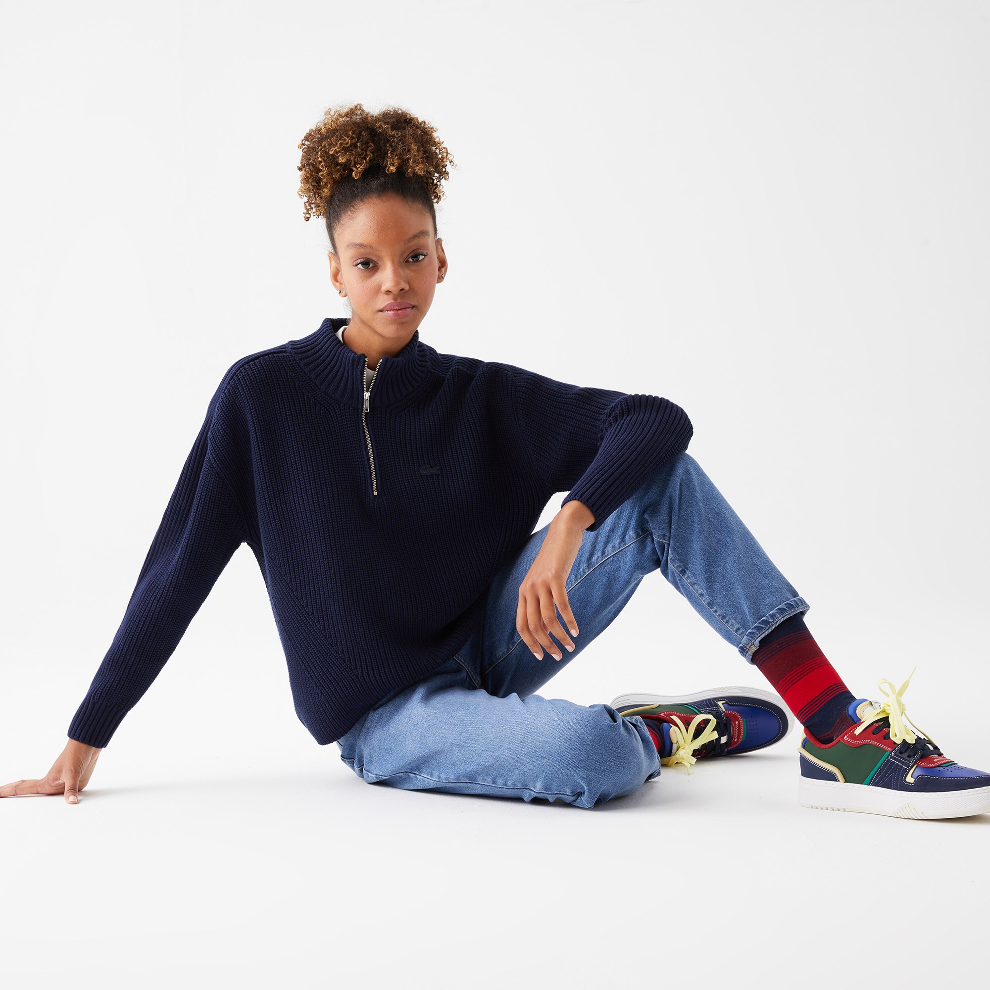 Lacoste Kadın Fermuarlı Lacivert Kazak