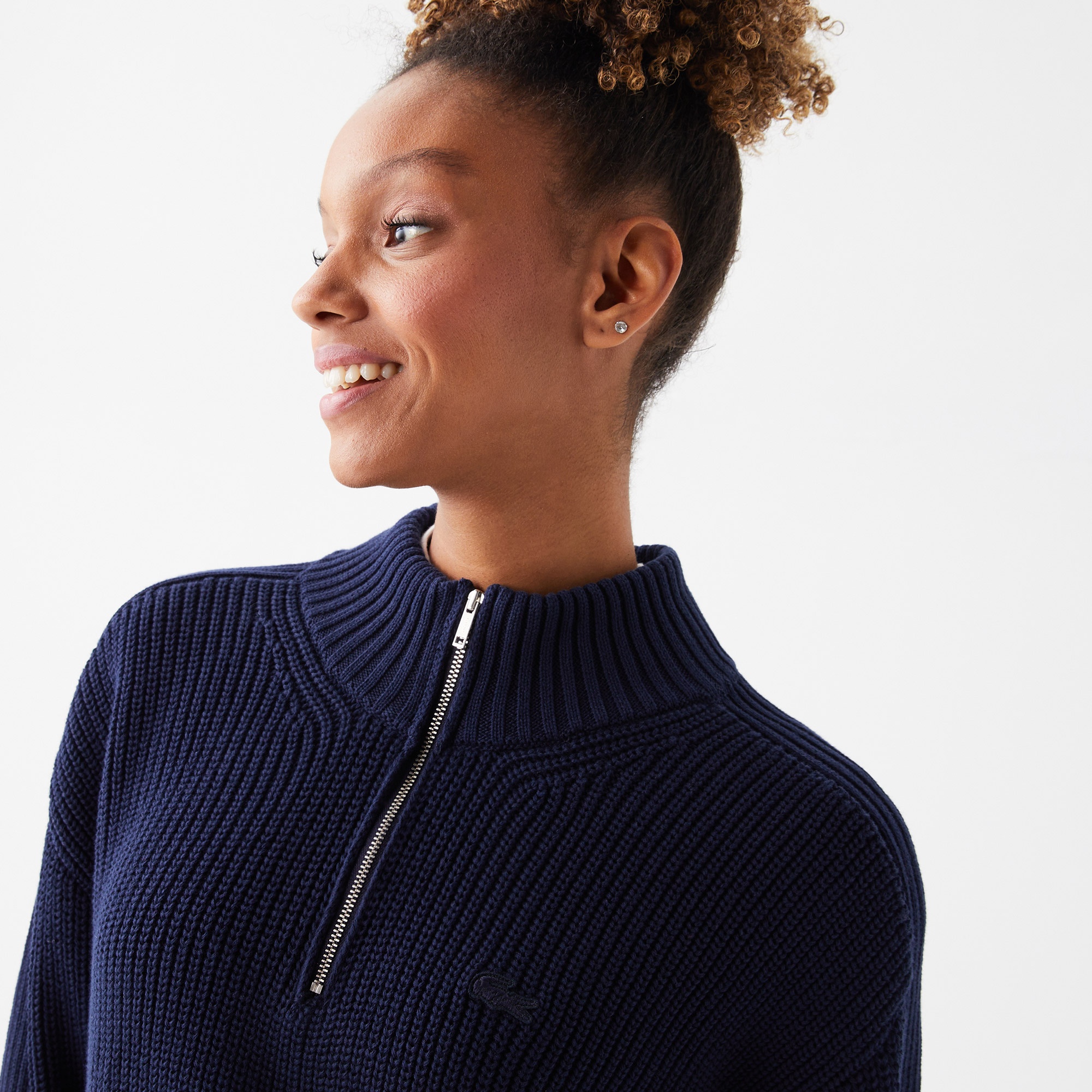 Lacoste Kadın Fermuarlı Lacivert Kazak