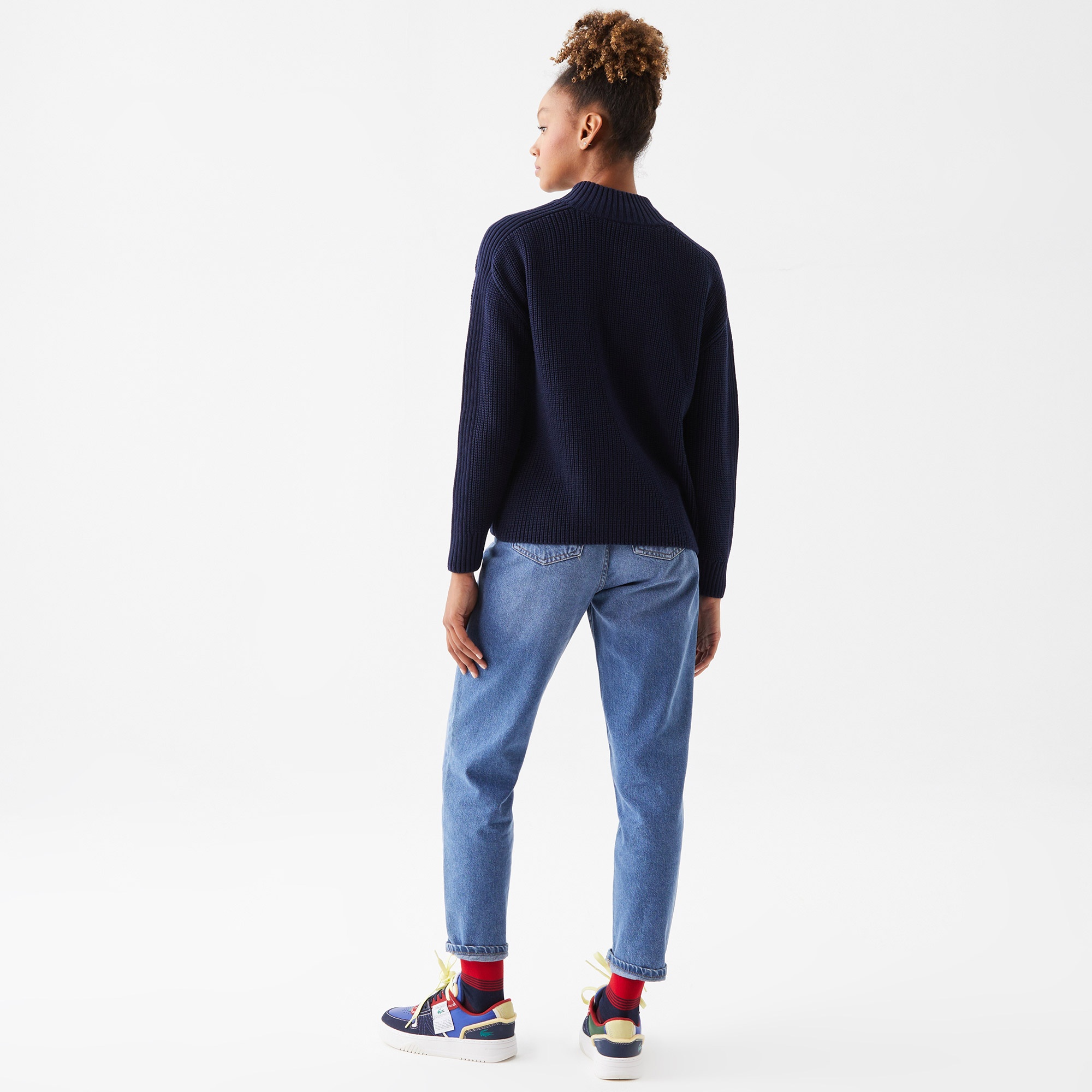 Lacoste Kadın Fermuarlı Lacivert Kazak