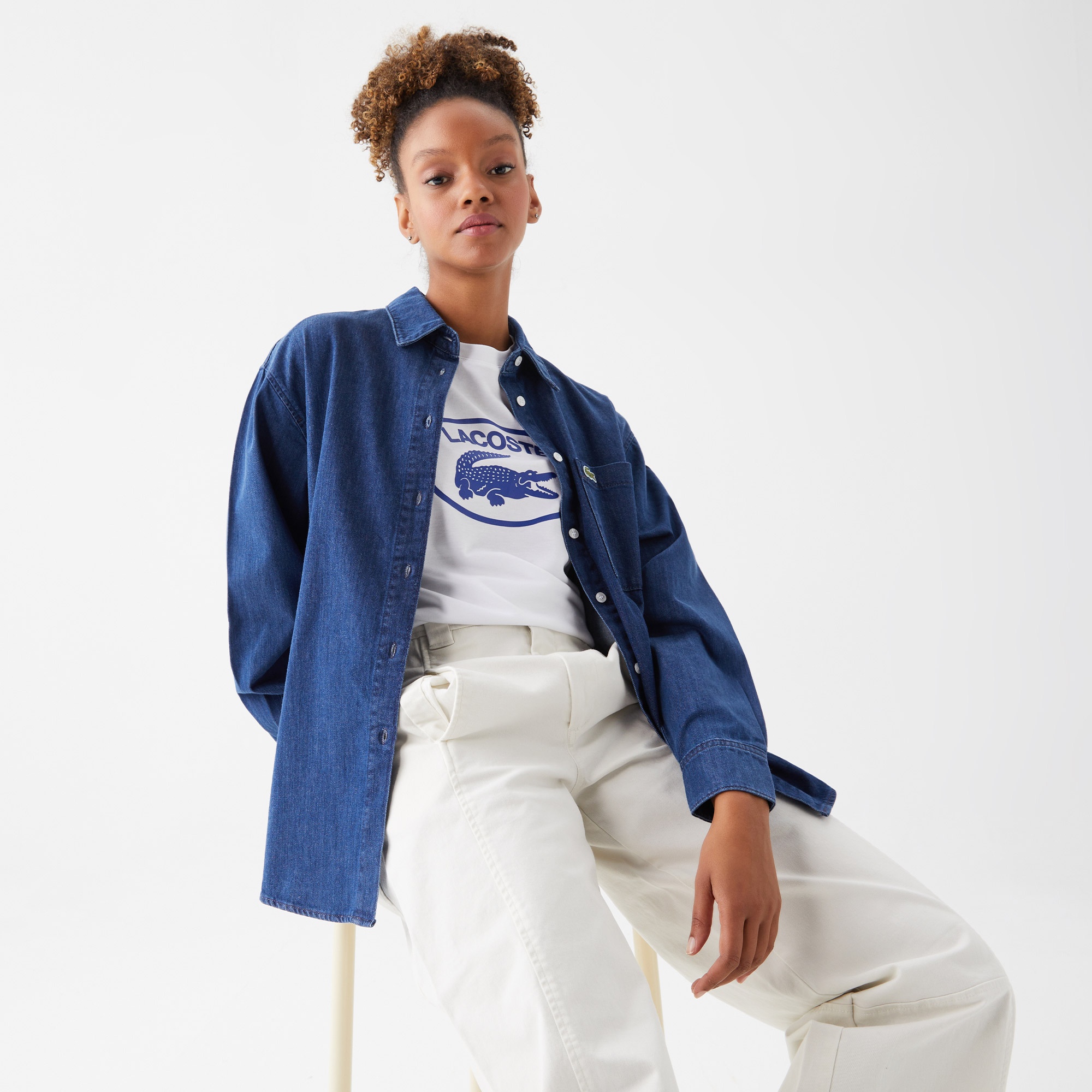 Lacoste Kadın Relaxed Fit Denim Lacivert  Gömlek