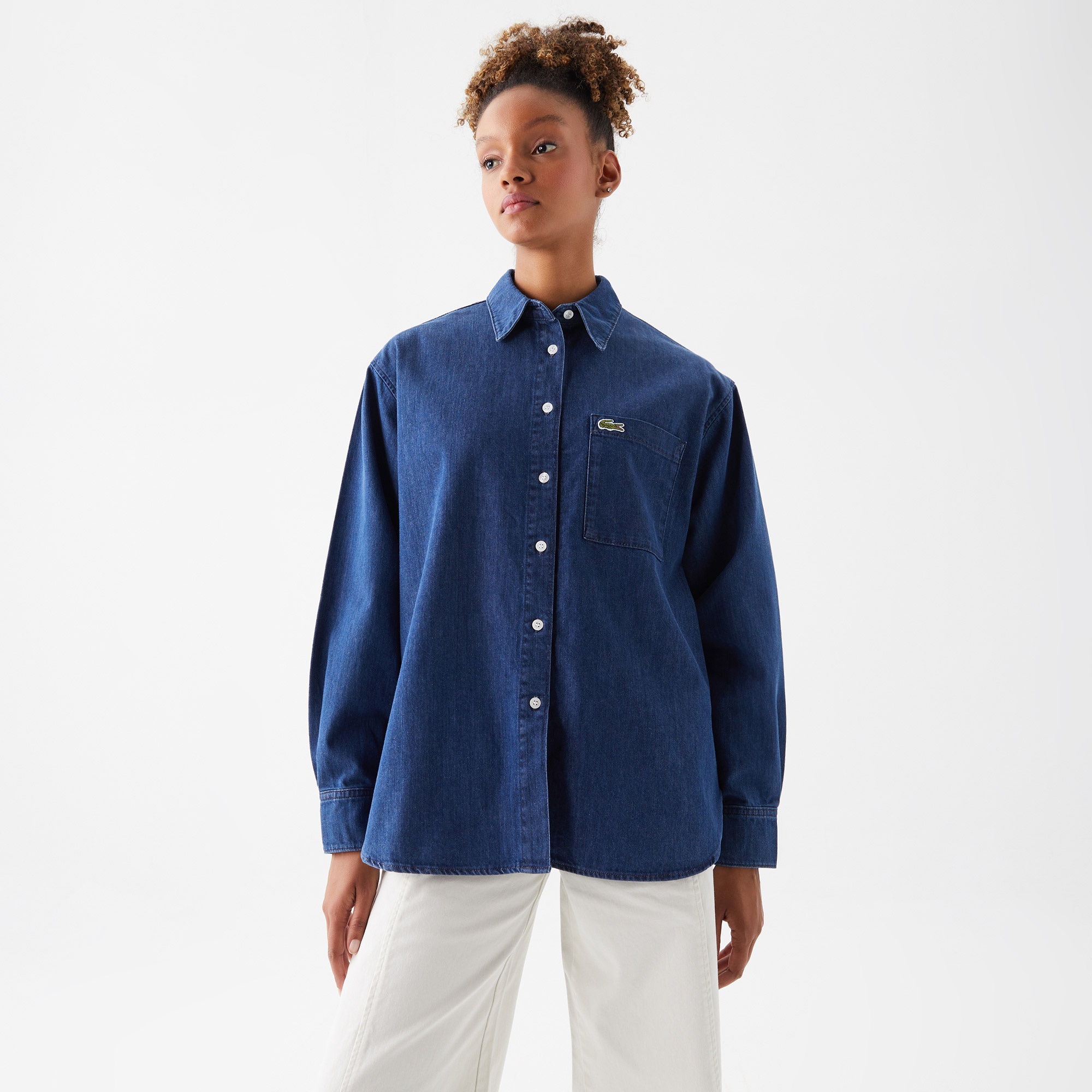 Lacoste Kadın Relaxed Fit Denim Lacivert  Gömlek