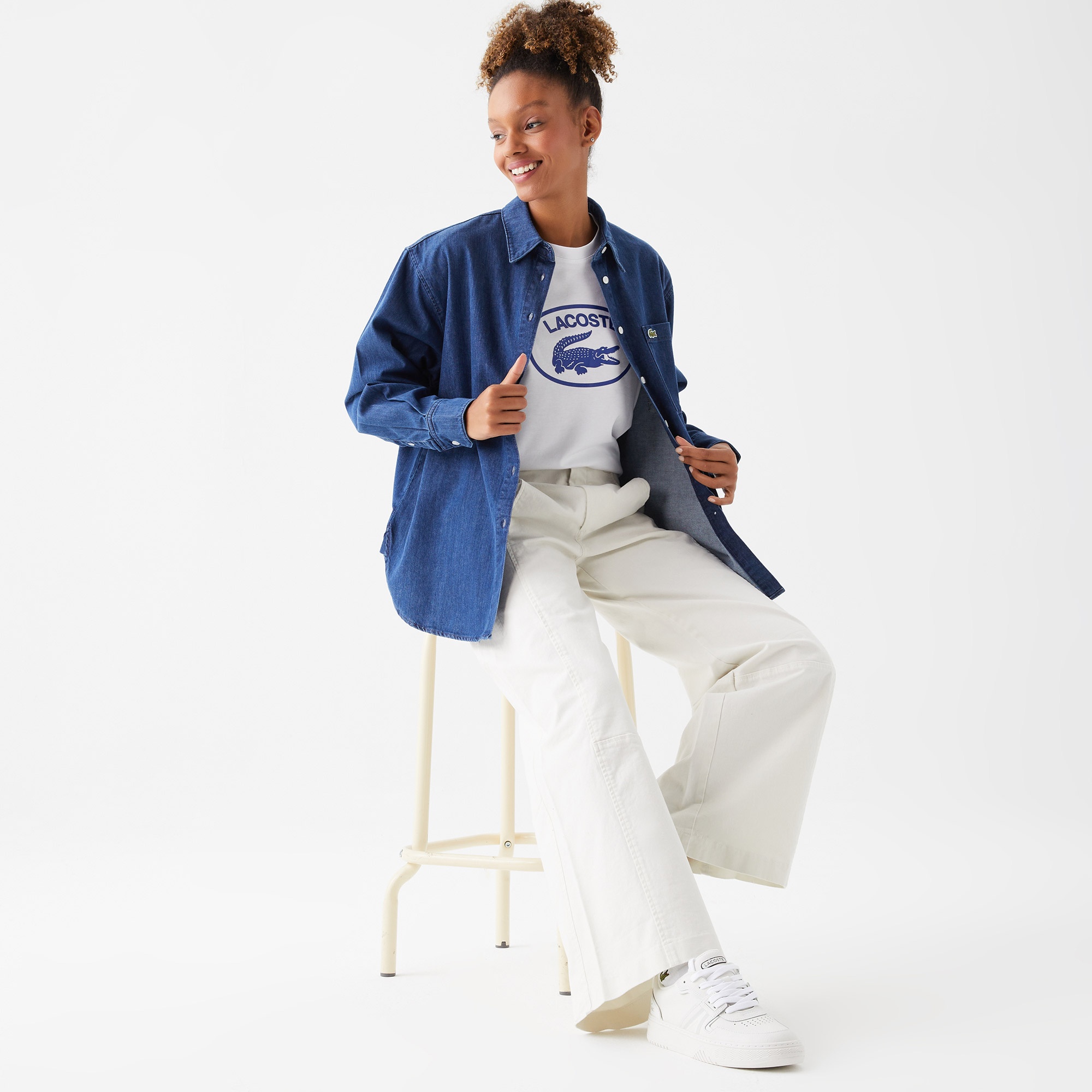 Lacoste Kadın Relaxed Fit Denim Lacivert  Gömlek