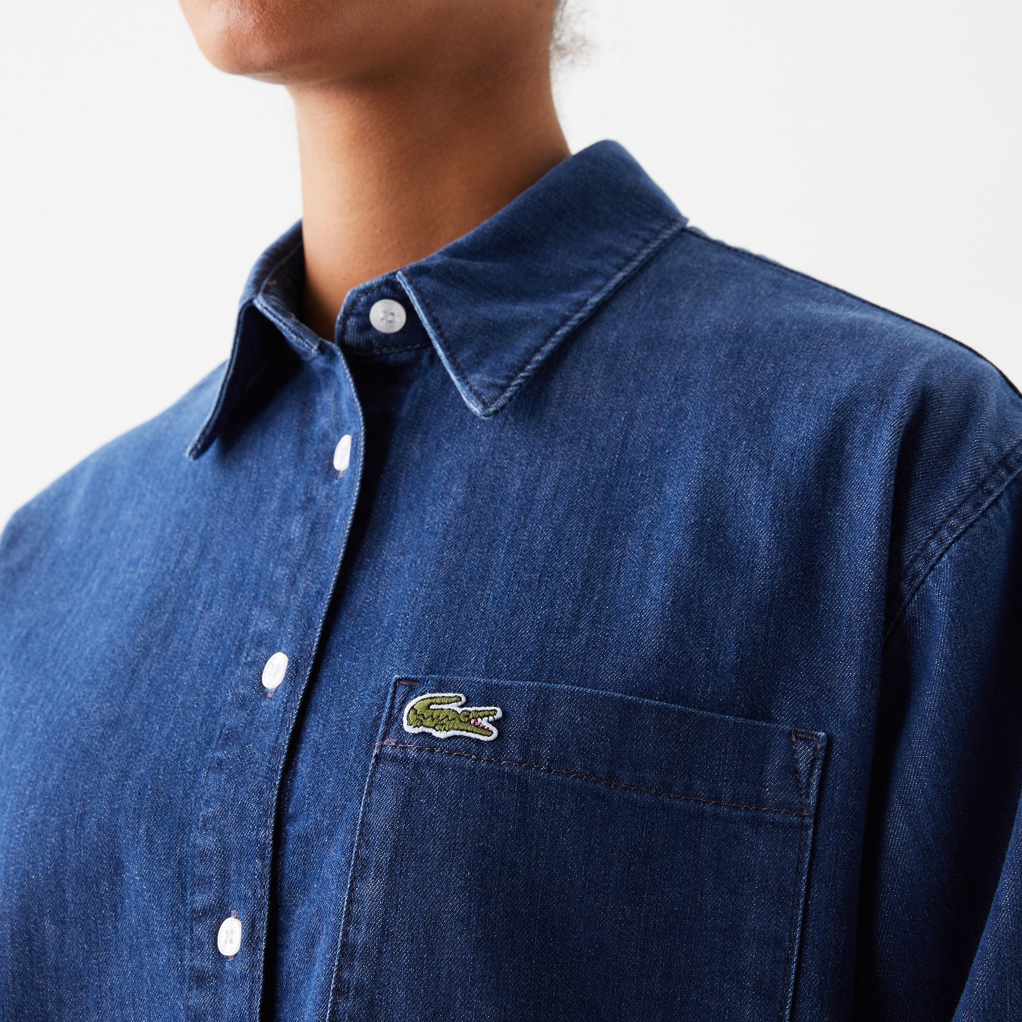 Lacoste Kadın Relaxed Fit Denim Lacivert  Gömlek