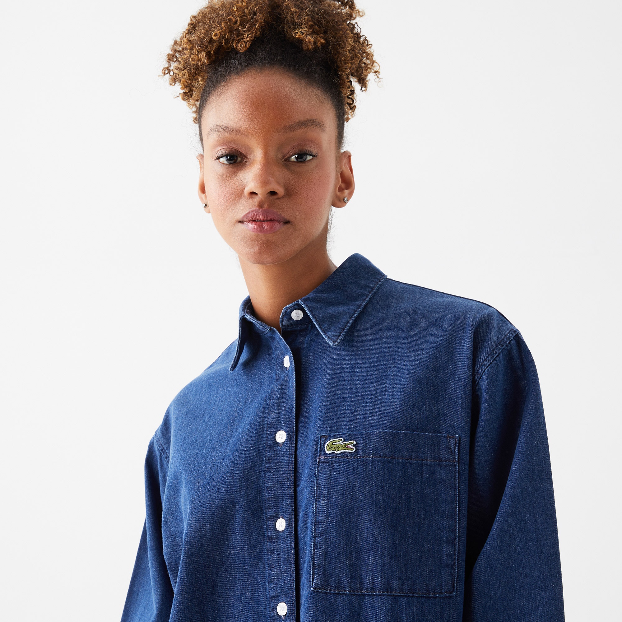 Lacoste Kadın Relaxed Fit Denim Lacivert  Gömlek