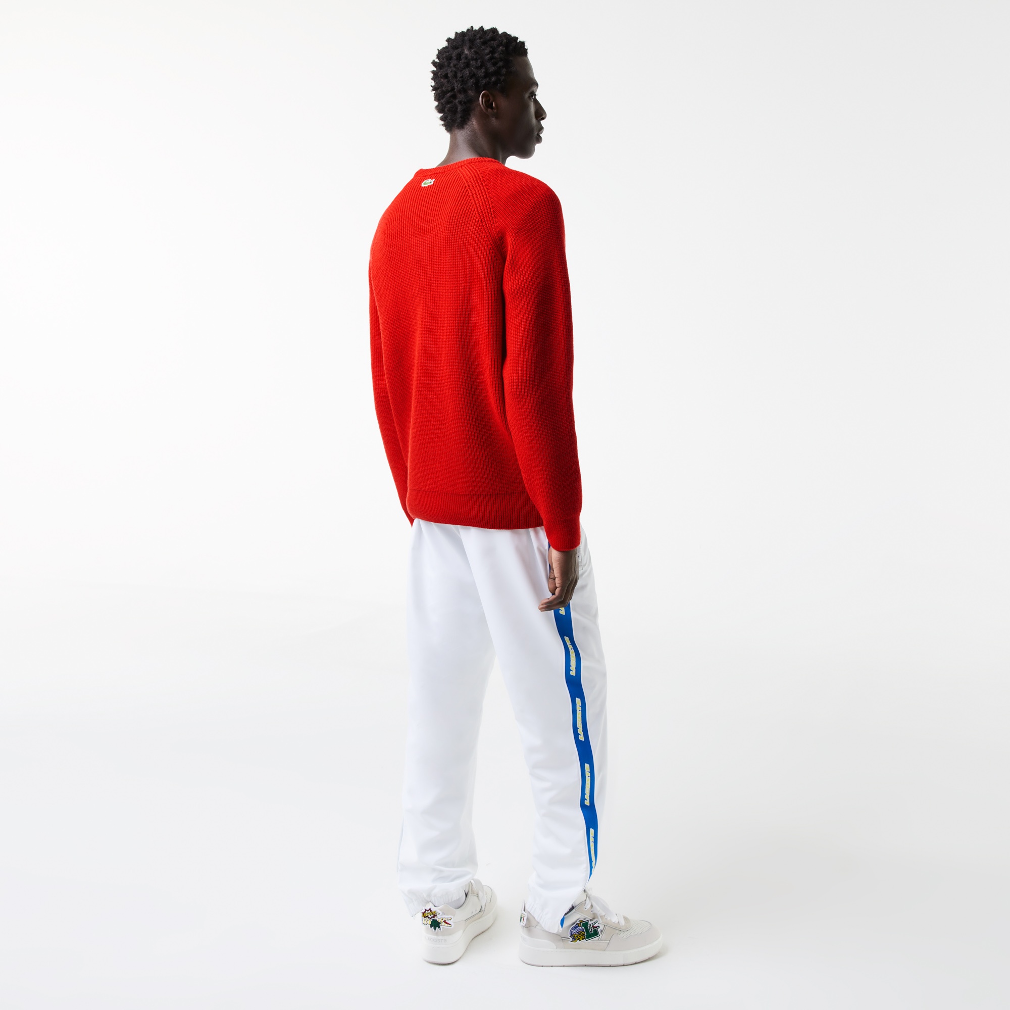 Lacoste Holiday Erkek Bisiklet Yaka Baskılı Yün Kırmızı Kazak