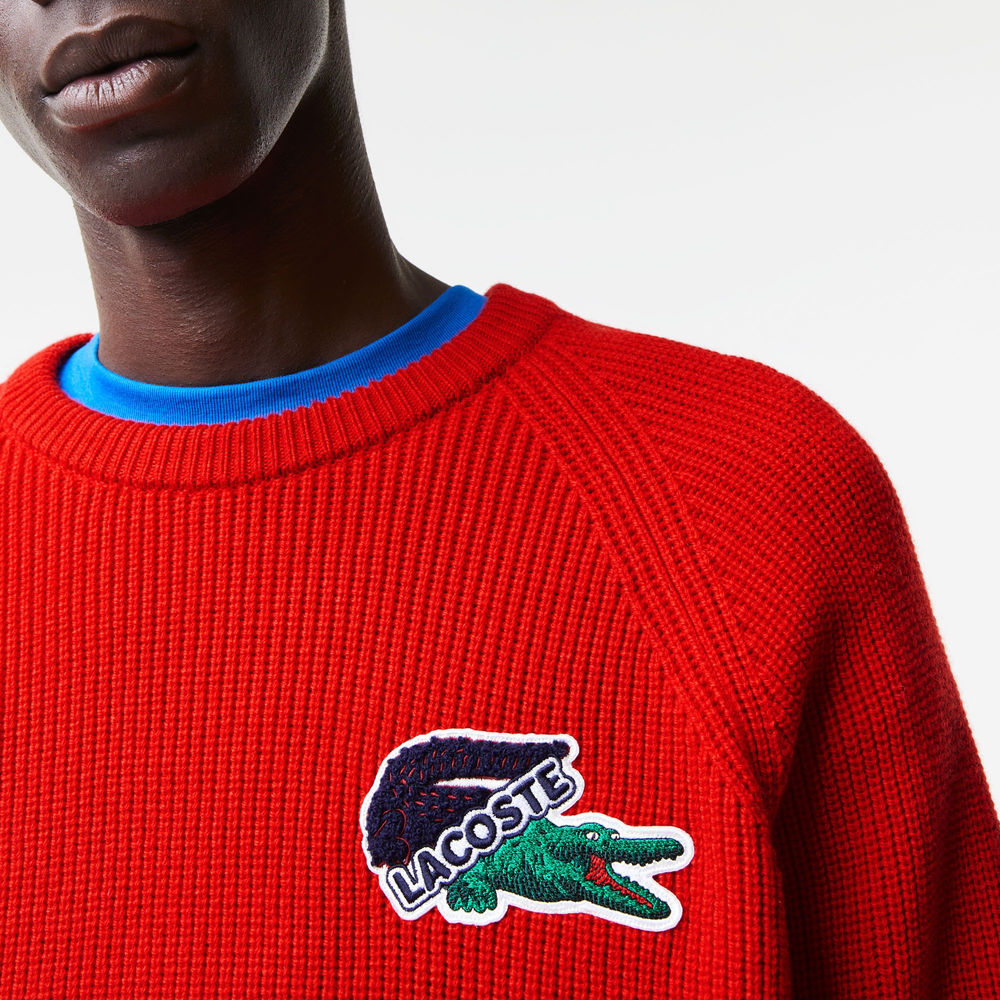 Lacoste Holiday Erkek Bisiklet Yaka Baskılı Yün Kırmızı Kazak