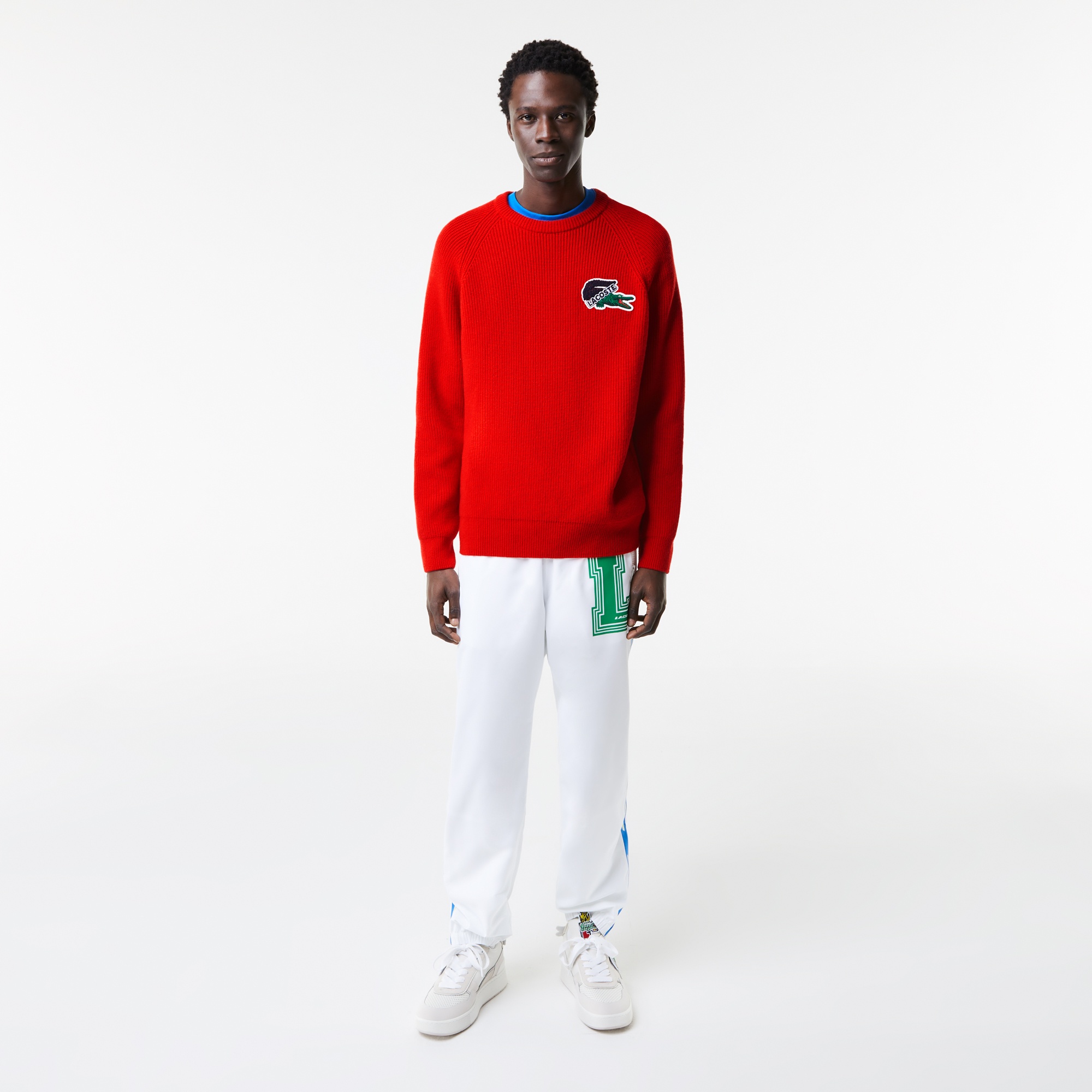 Lacoste Holiday Erkek Bisiklet Yaka Baskılı Yün Kırmızı Kazak