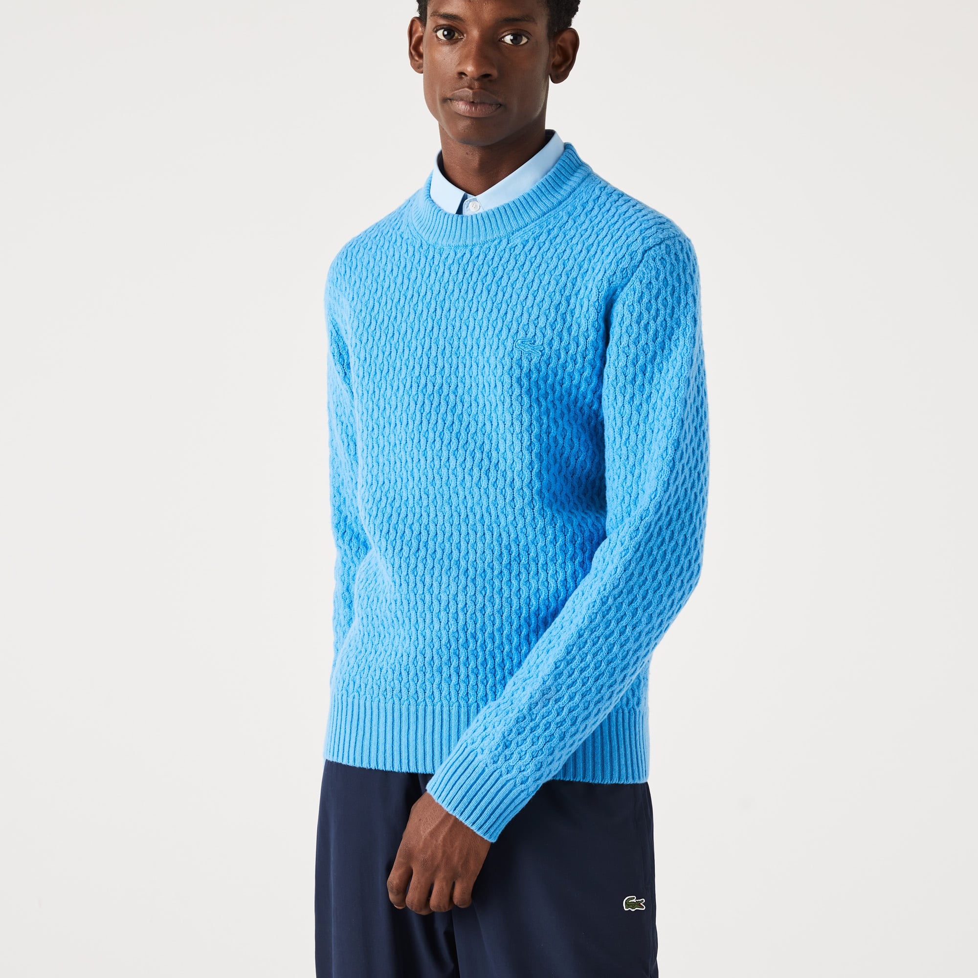 Lacoste Erkek Bisiklet Yaka Mavi Yün Kazak AH0221.4XA | Lacoste