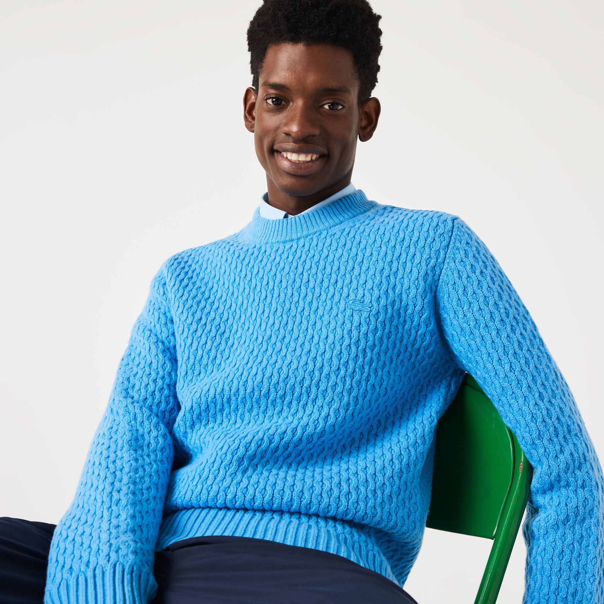 Lacoste Erkek Bisiklet Yaka Mavi Yün Kazak AH0221.4XA | Lacoste