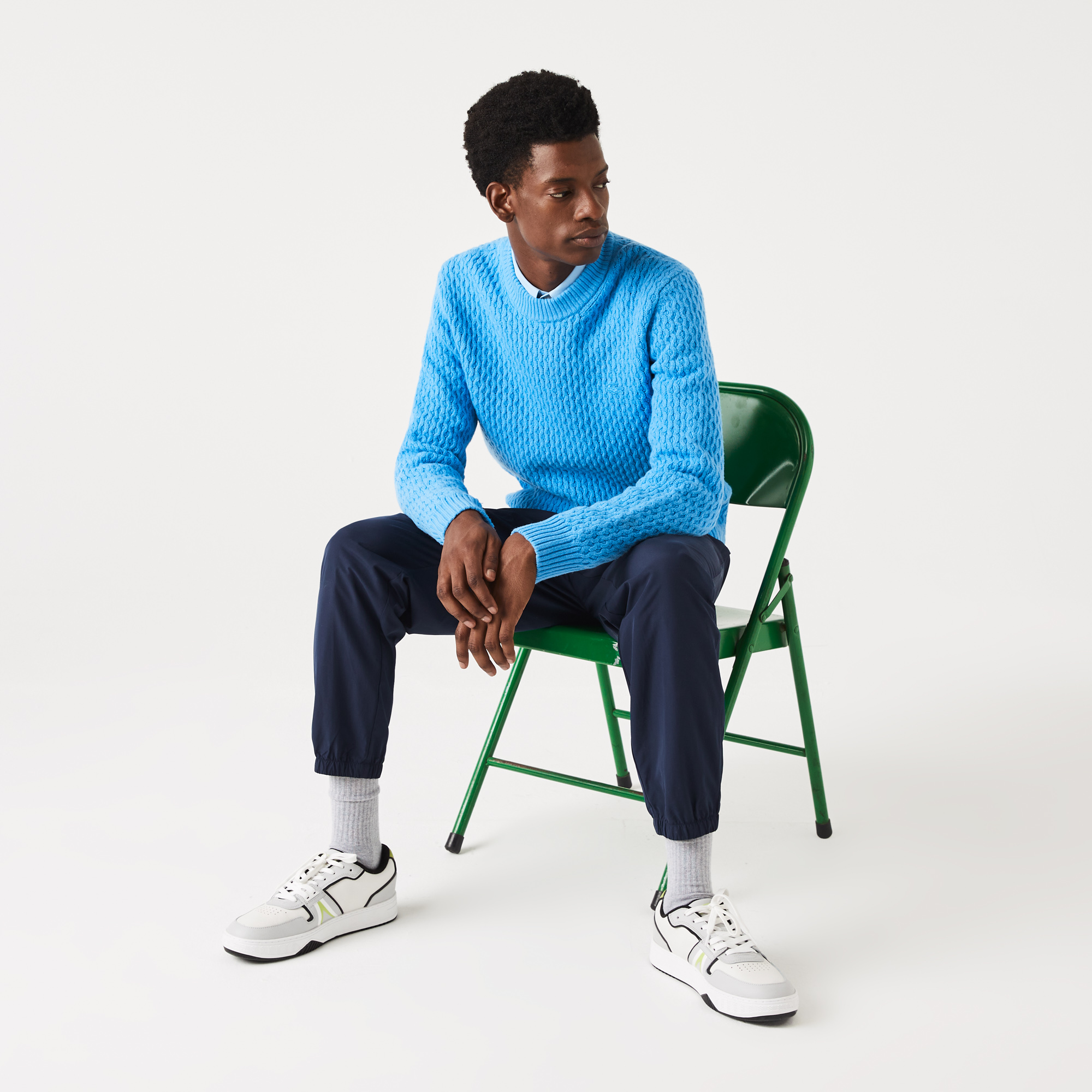 Lacoste Erkek Bisiklet Yaka Mavi Yün Kazak AH0221.4XA | Lacoste