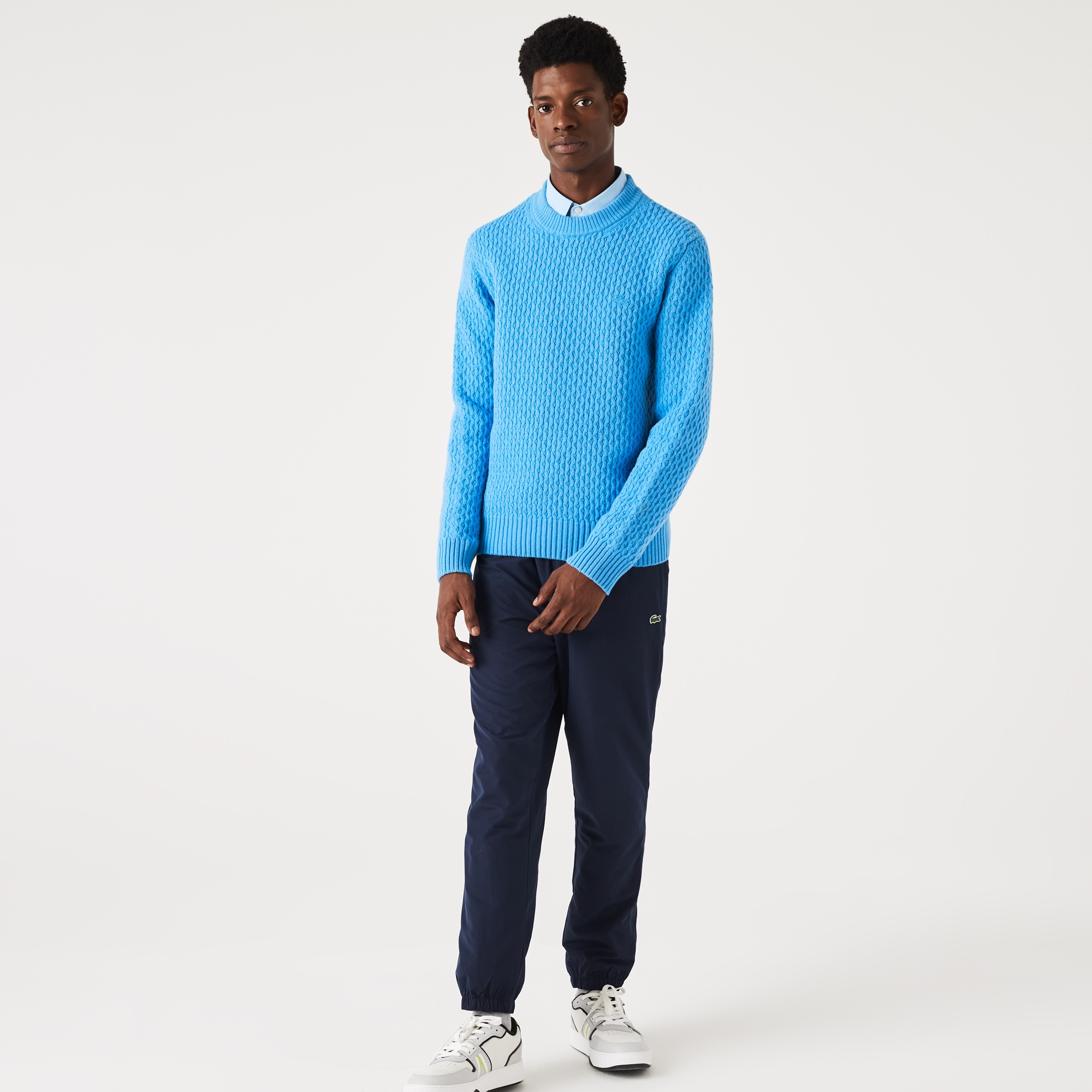 Lacoste Erkek Bisiklet Yaka Mavi Yün Kazak AH0221.4XA | Lacoste