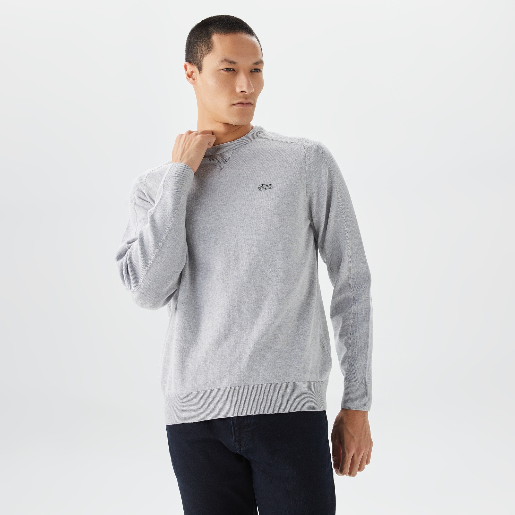 Lacoste Erkek Bisiklet Yaka Renk Bloklu Gri Kazak