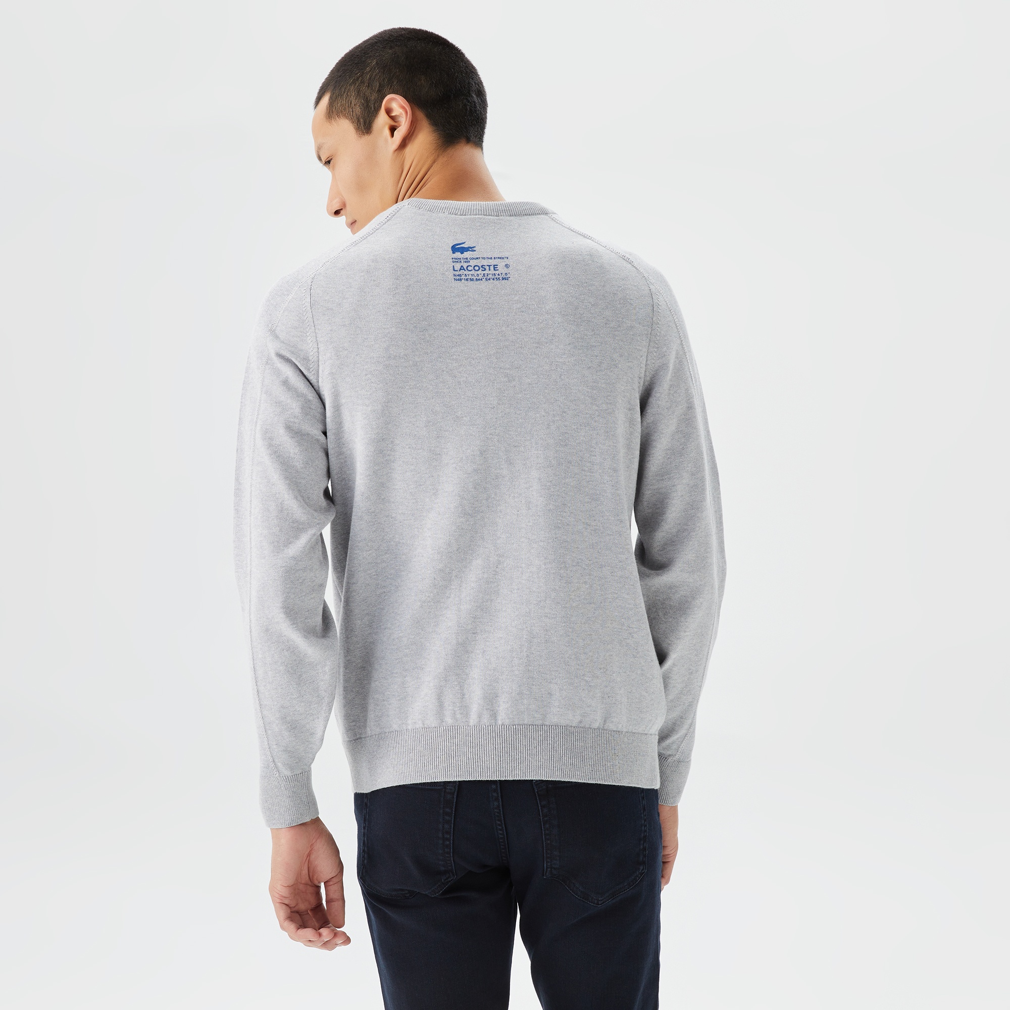 Lacoste Erkek Bisiklet Yaka Renk Bloklu Gri Kazak