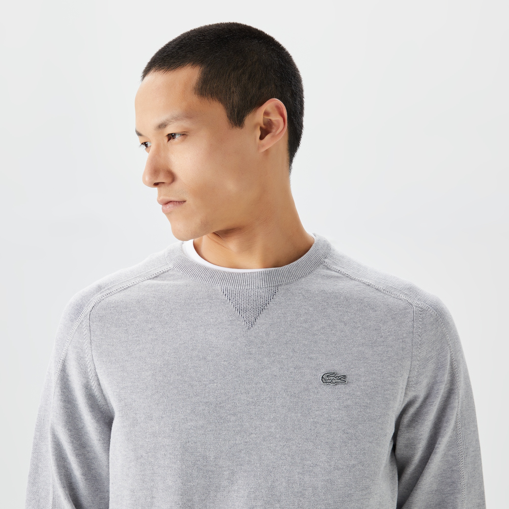 Lacoste Erkek Bisiklet Yaka Renk Bloklu Gri Kazak