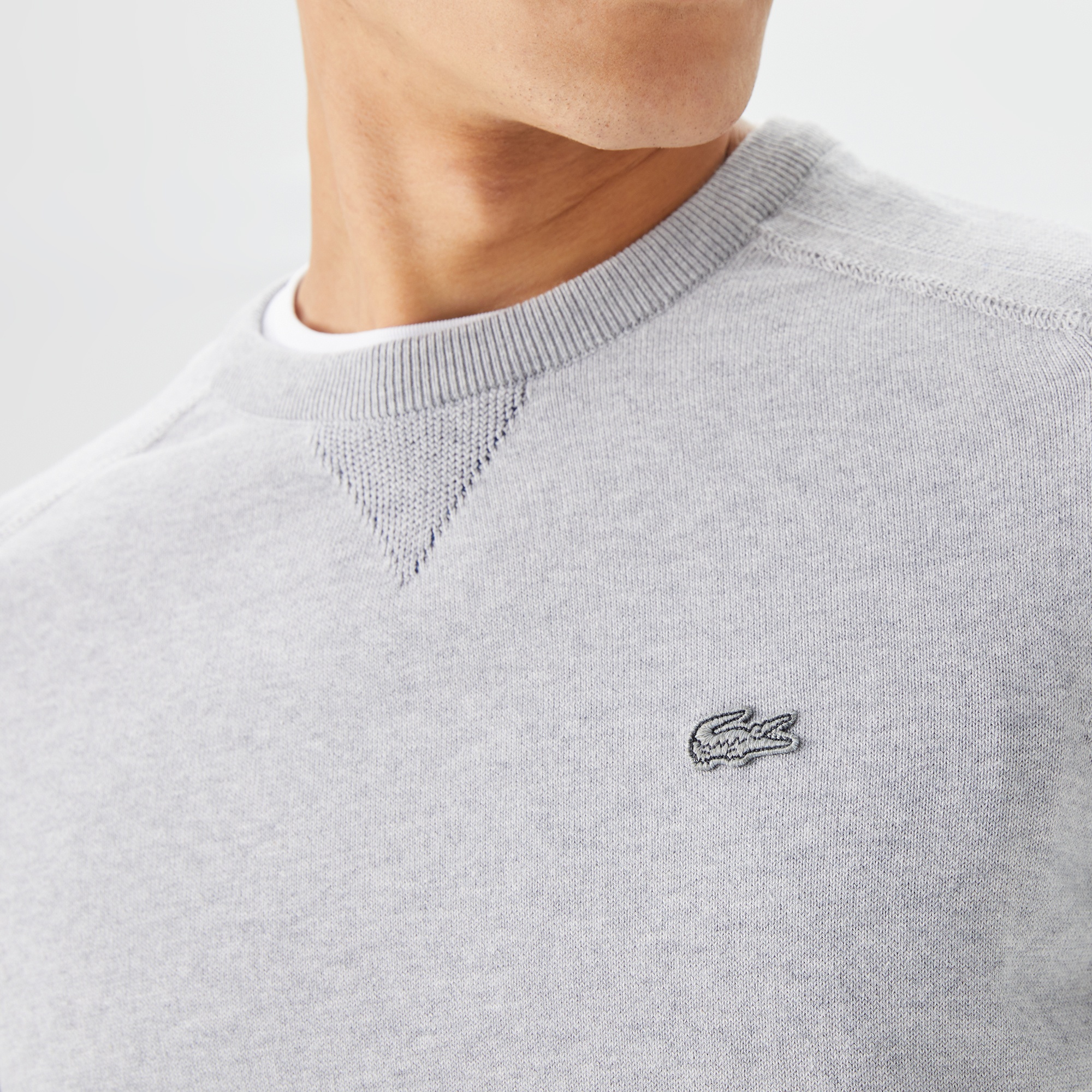 Lacoste Erkek Bisiklet Yaka Renk Bloklu Gri Kazak