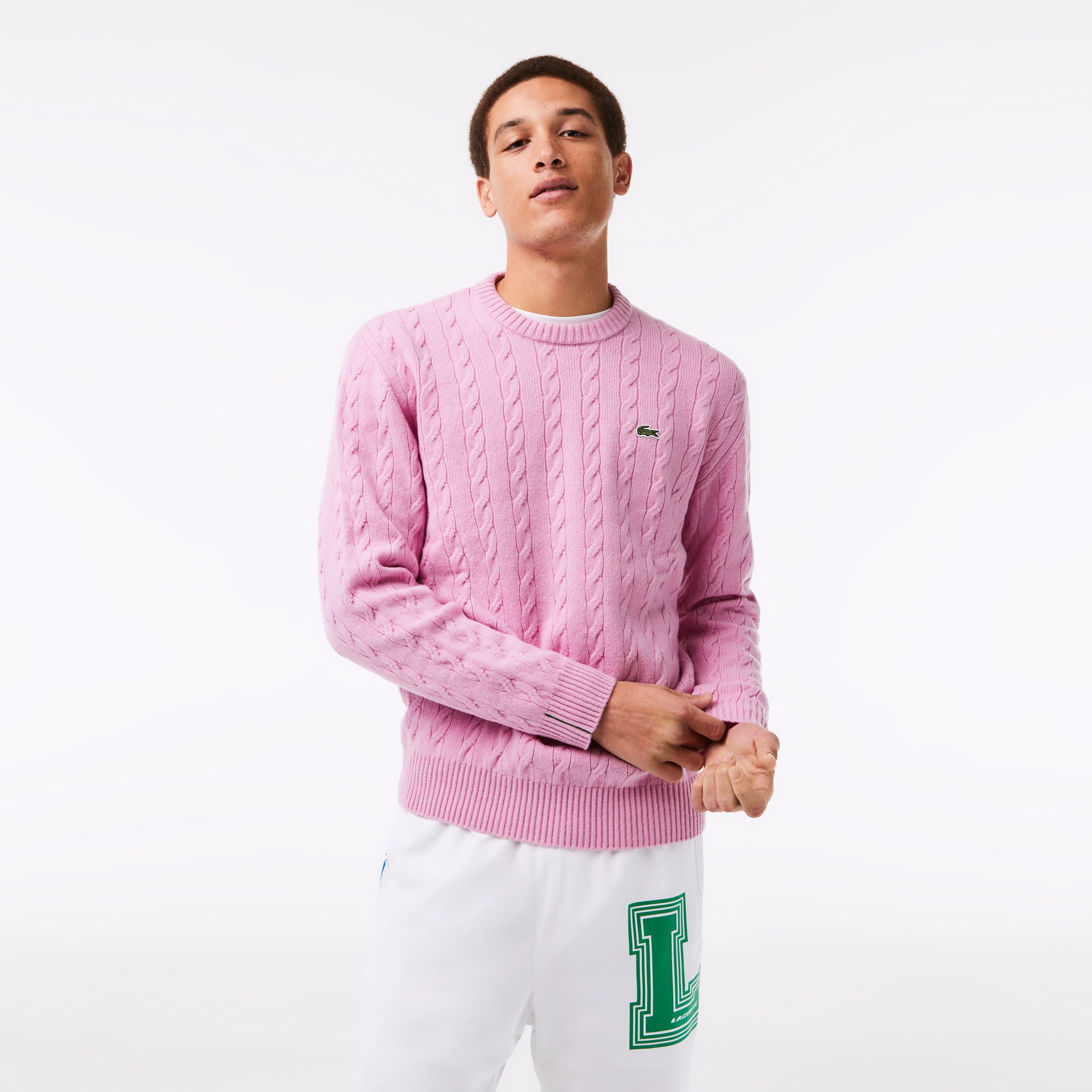 Lacoste Erkek Bisiklet Yaka Yün Pembe Kazak