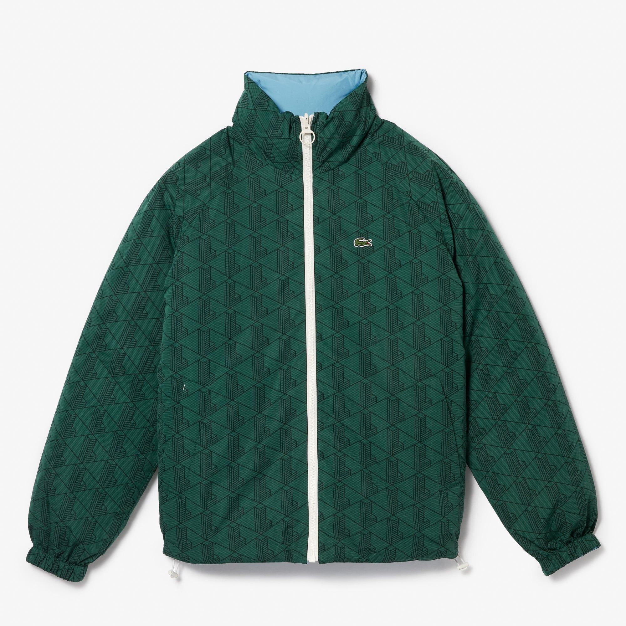 Lacoste Unisex Dik Yaka Baskılı Çift Taraflı Monogram Koyu Yeşil Şişme Mont
